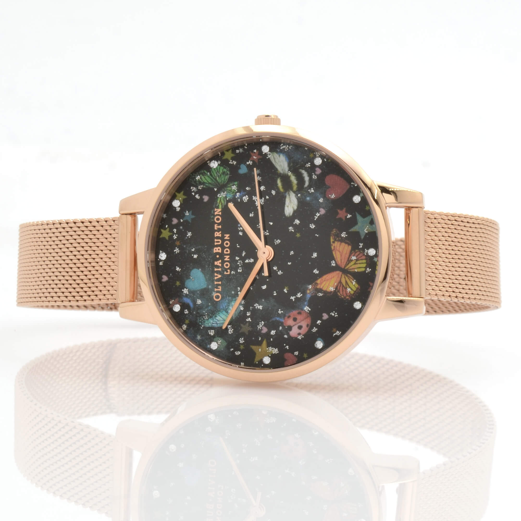Olivia Burton Women's Watch - Night Garden Rose Gold Steel Mesh Bracelet | OB16WG90