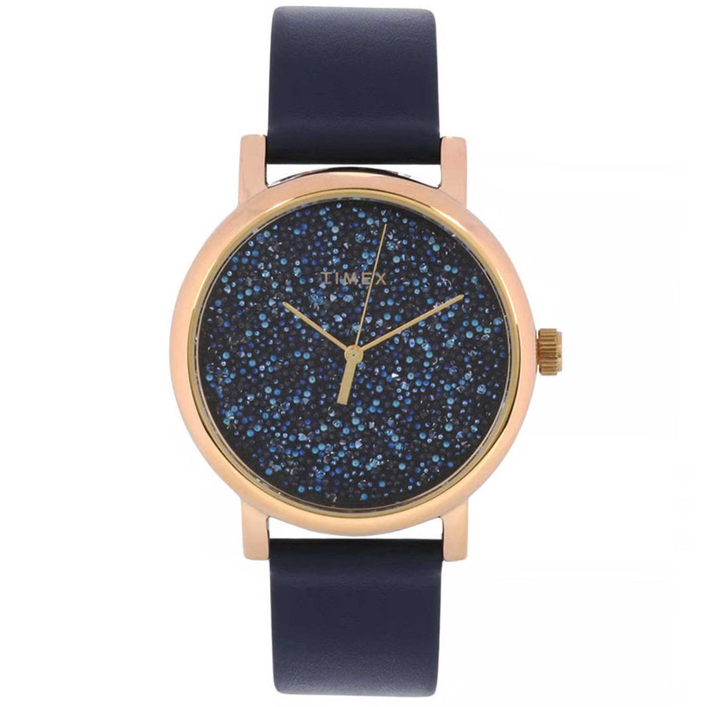 Timex Women's Watch - Crystal Opulence Quartz Blue Dial Leather Strap | TW2R98100ZA