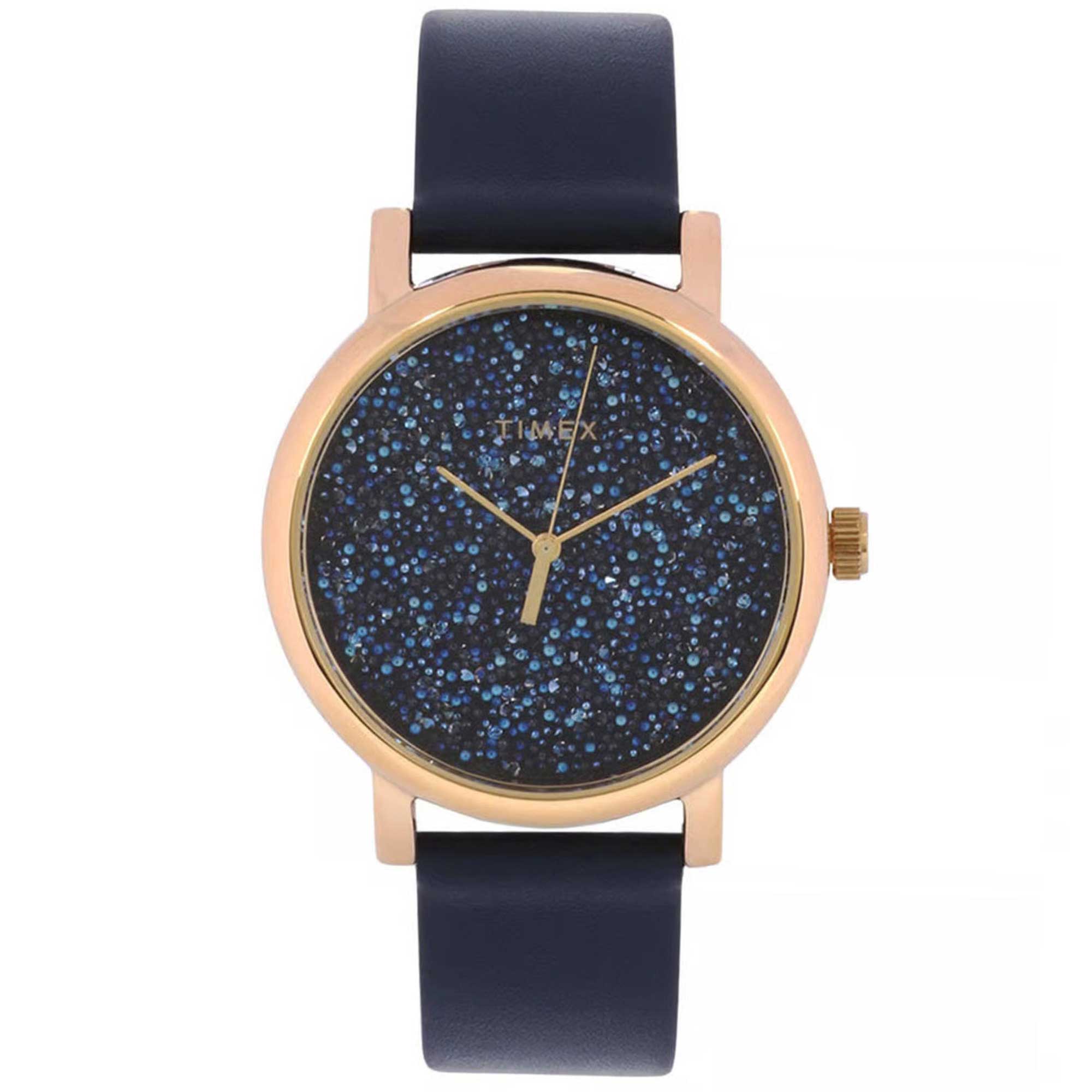Timex Women's Watch - Crystal Opulence Quartz Blue Dial Leather Strap | TW2R98100ZA