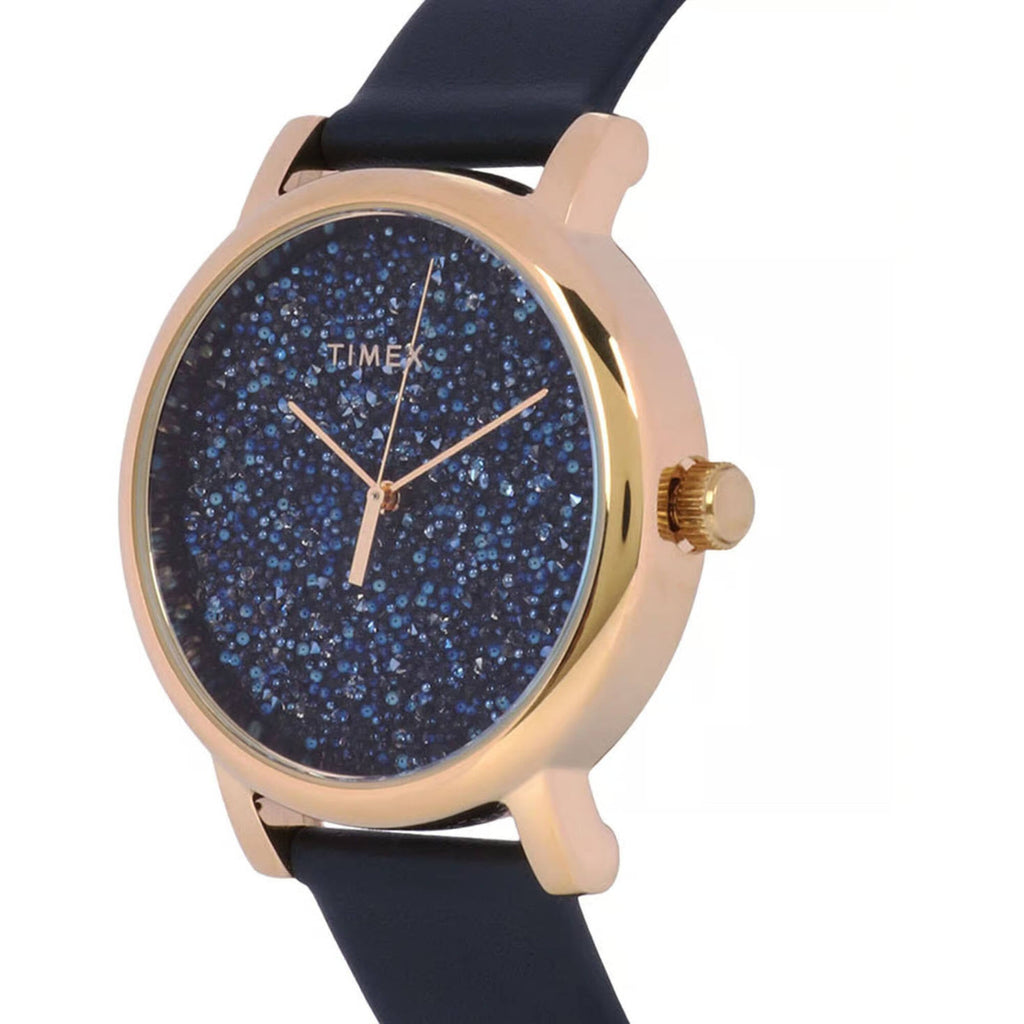 Timex Women's Watch - Crystal Opulence Quartz Blue Dial Leather Strap | TW2R98100ZA