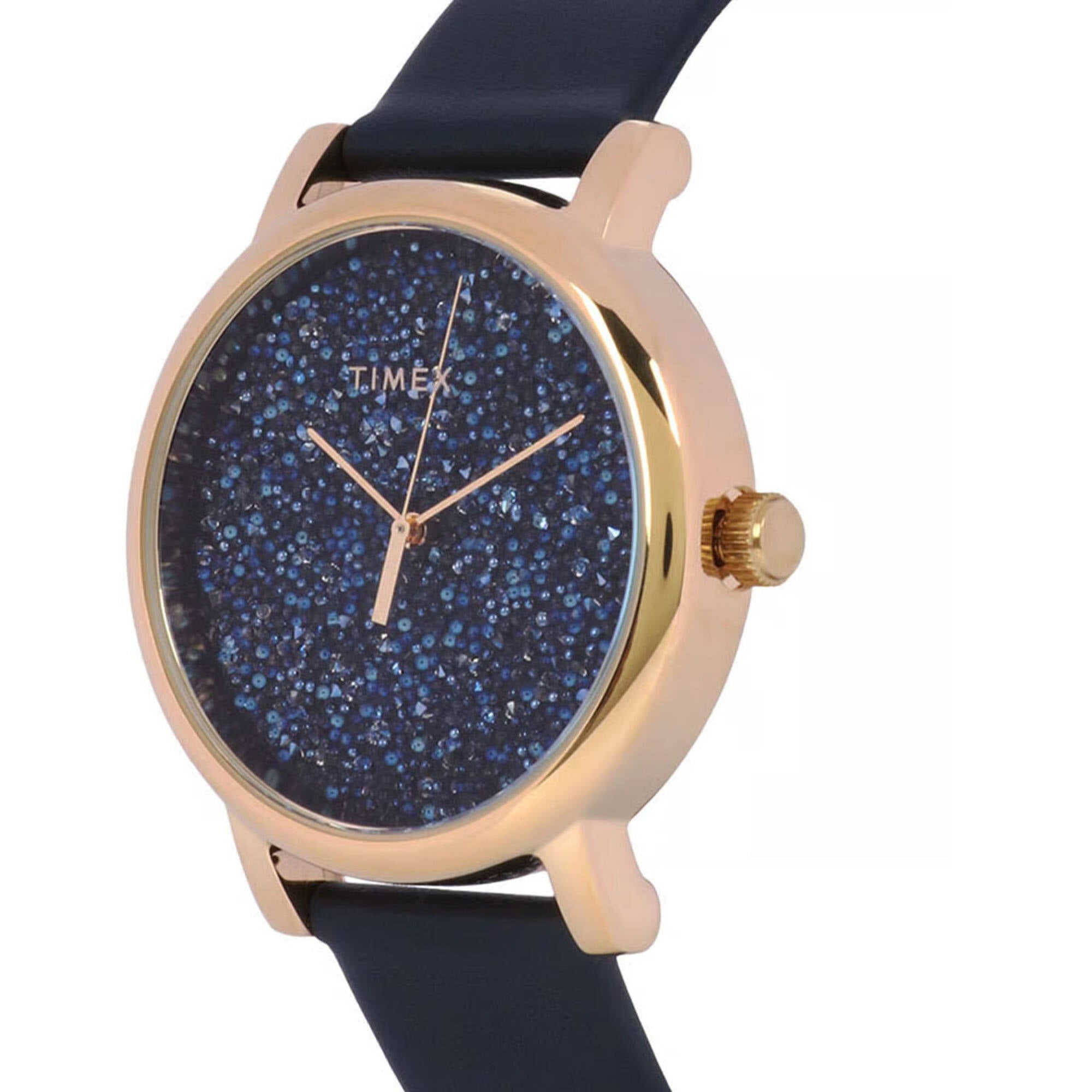 Timex Women's Watch - Crystal Opulence Quartz Blue Dial Leather Strap | TW2R98100ZA