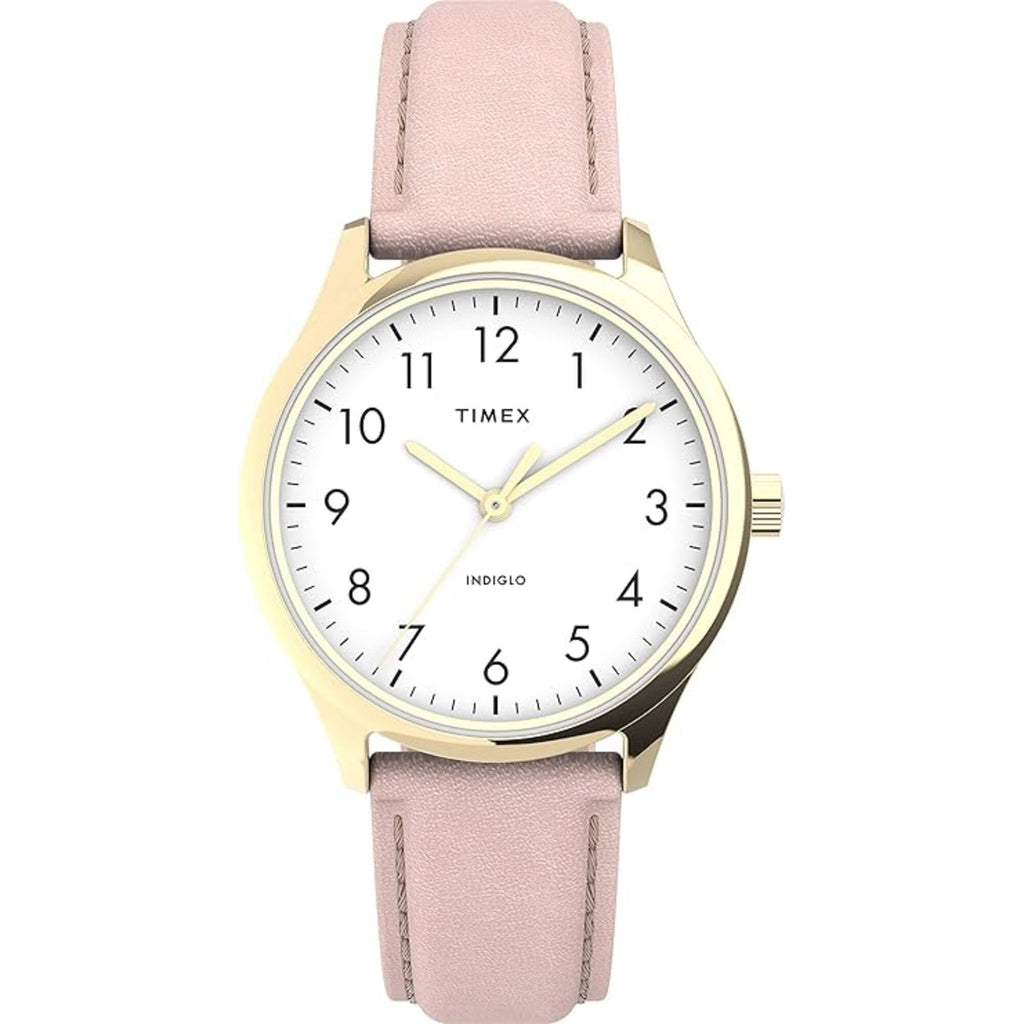 Timex Women's Watch - Easy Reader Quartz White Dial Pink Leather Strap | TW2V25200