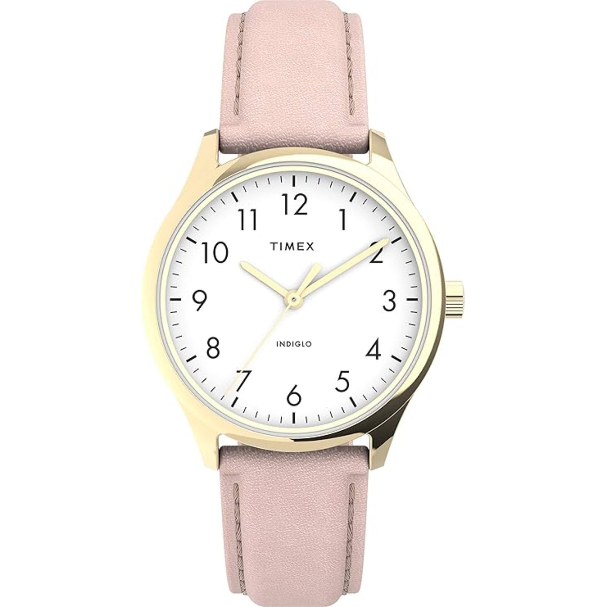 Timex Women's Watch - Easy Reader Quartz White Dial Pink Leather Strap | TW2V25200