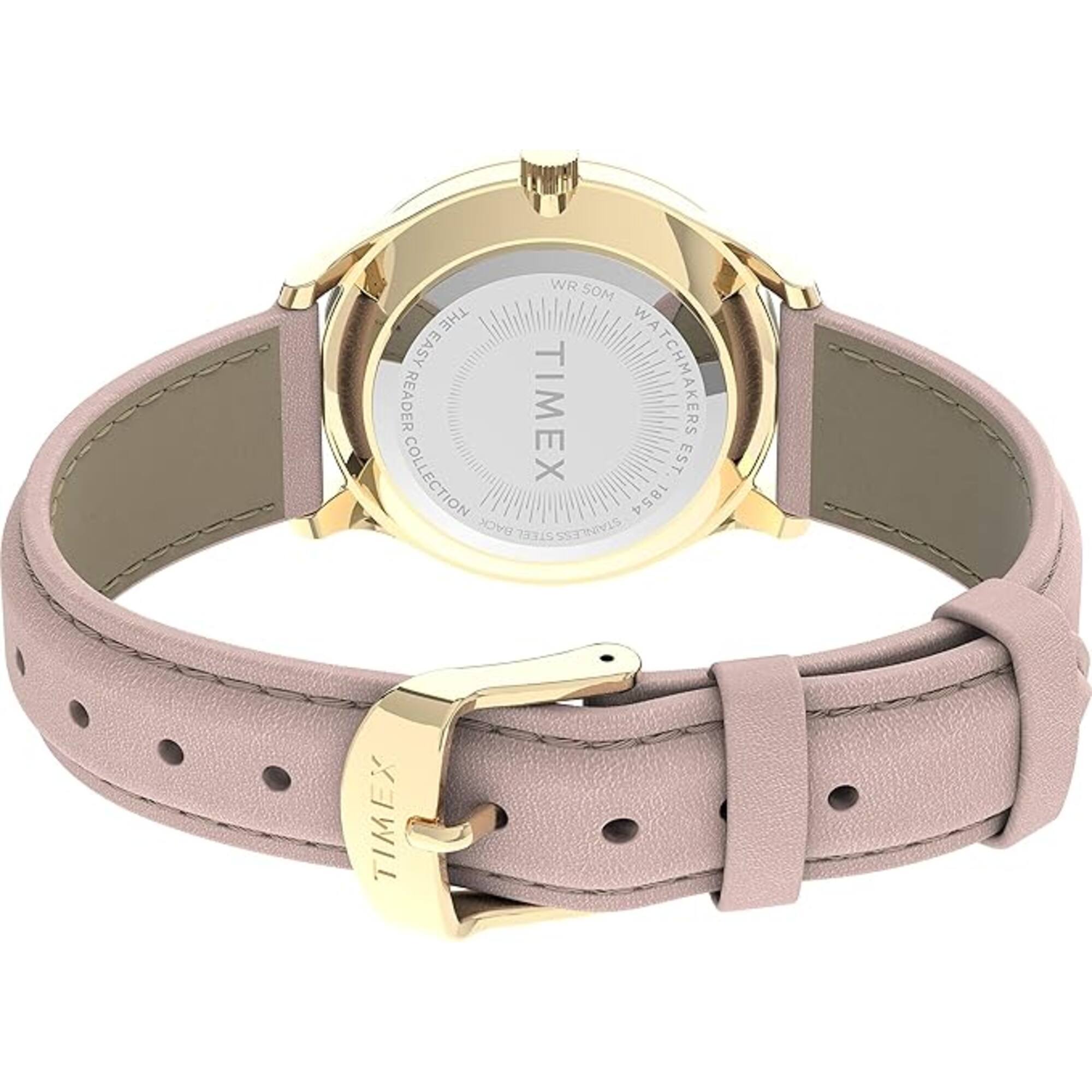Timex Women's Watch - Easy Reader Quartz White Dial Pink Leather Strap | TW2V25200