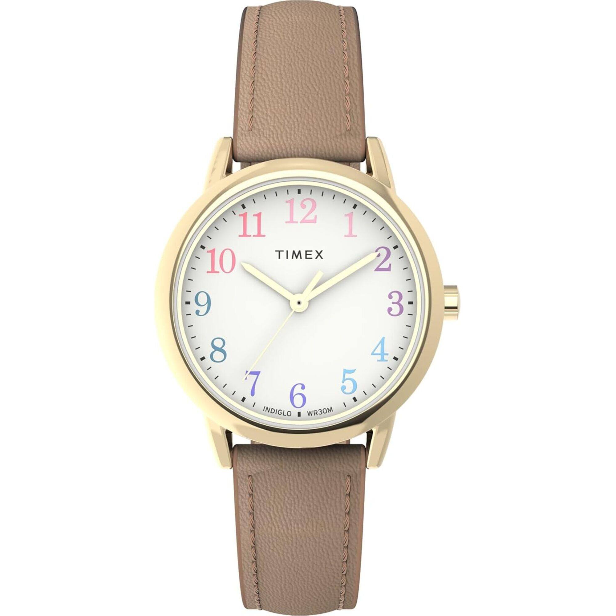 Timex Women's Watch - Easy Reader Quartz White Dial Brown Leather Strap | TW2W32400