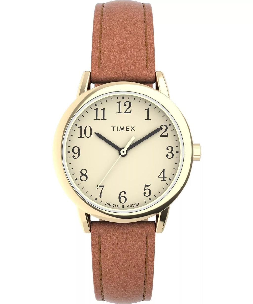 Timex Women's Watch - Easy Reader Quartz Beige Dial Brown Leather Strap | TW2V69200