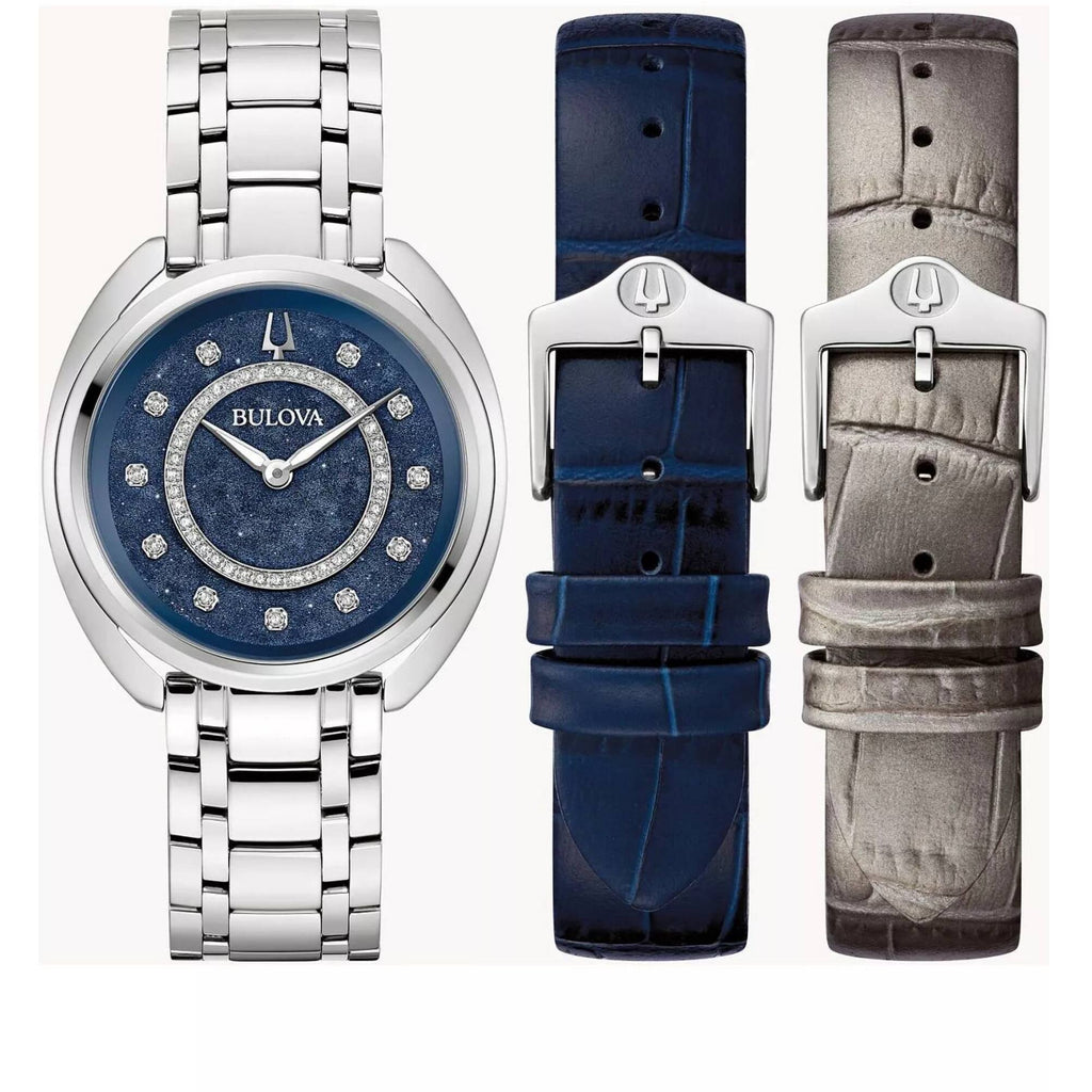 Bulova Women's Watch - Duality Quartz Diamond Blue Dial Silver Tone Bracelet | 96X160