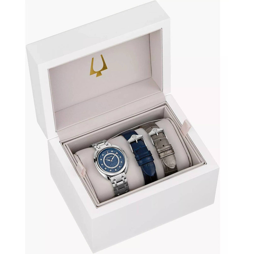 Bulova Women's Watch - Duality Quartz Diamond Blue Dial Silver Tone Bracelet | 96X160