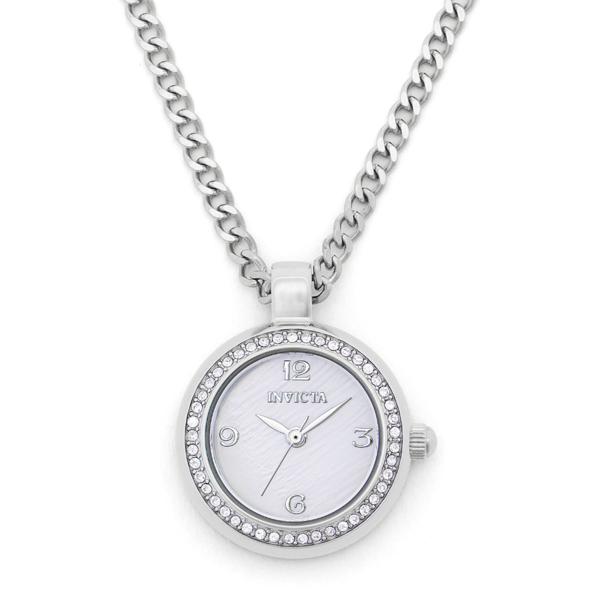 Invicta Women's Necklace Watch - Mini Angel Black MOP Dial Silver Crystal | 49931