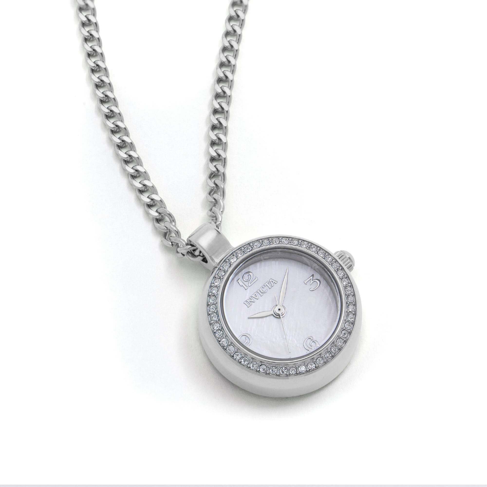 Invicta Women's Necklace Watch - Mini Angel Black MOP Dial Silver Crystal | 49931