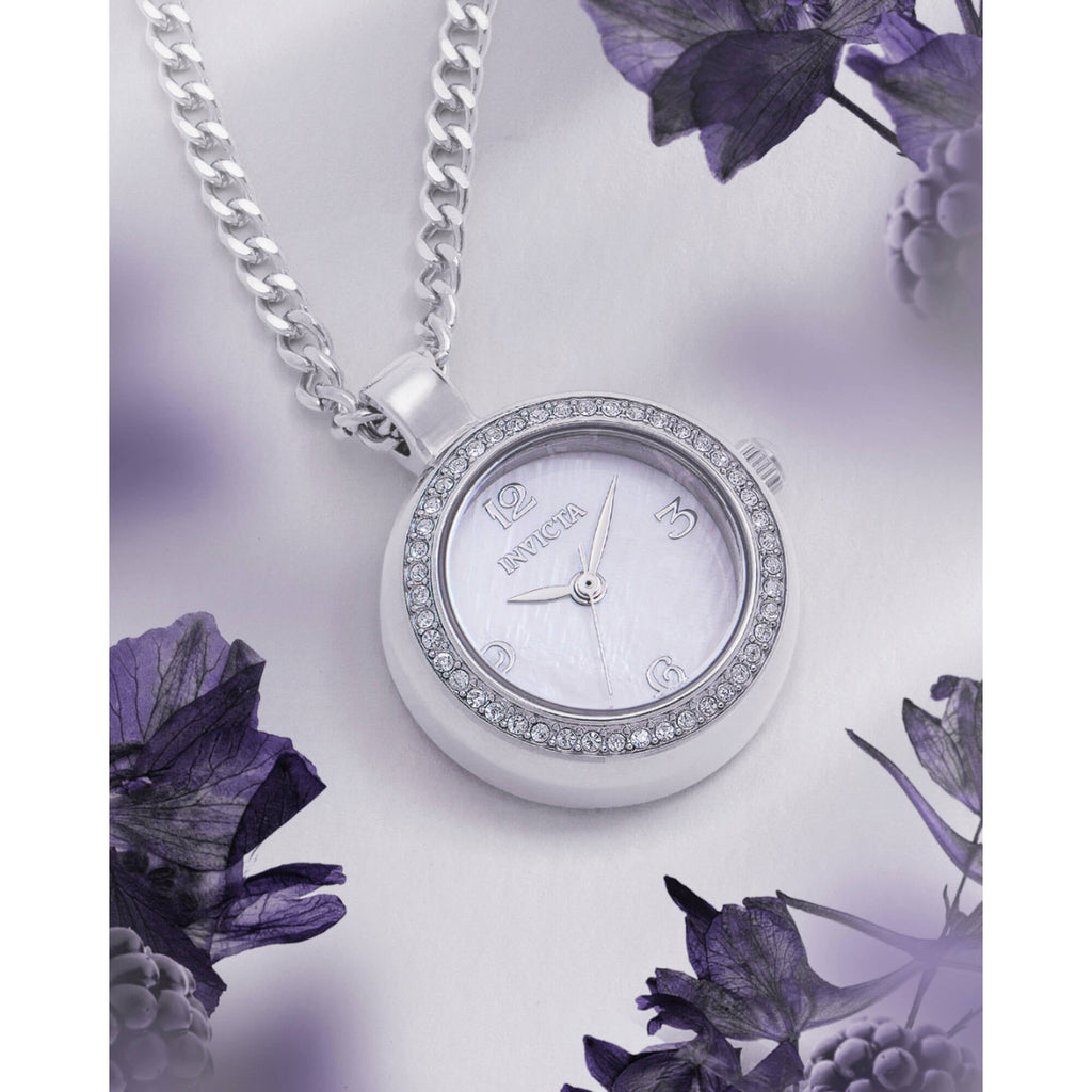 Invicta Women's Necklace Watch - Mini Angel Black MOP Dial Silver Crystal | 49931