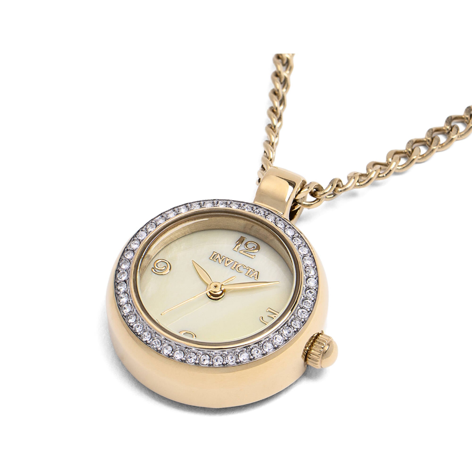 Invicta Women's Necklace Watch - Mini Angel MOP Dial Crystal Yellow Gold Case | 49932
