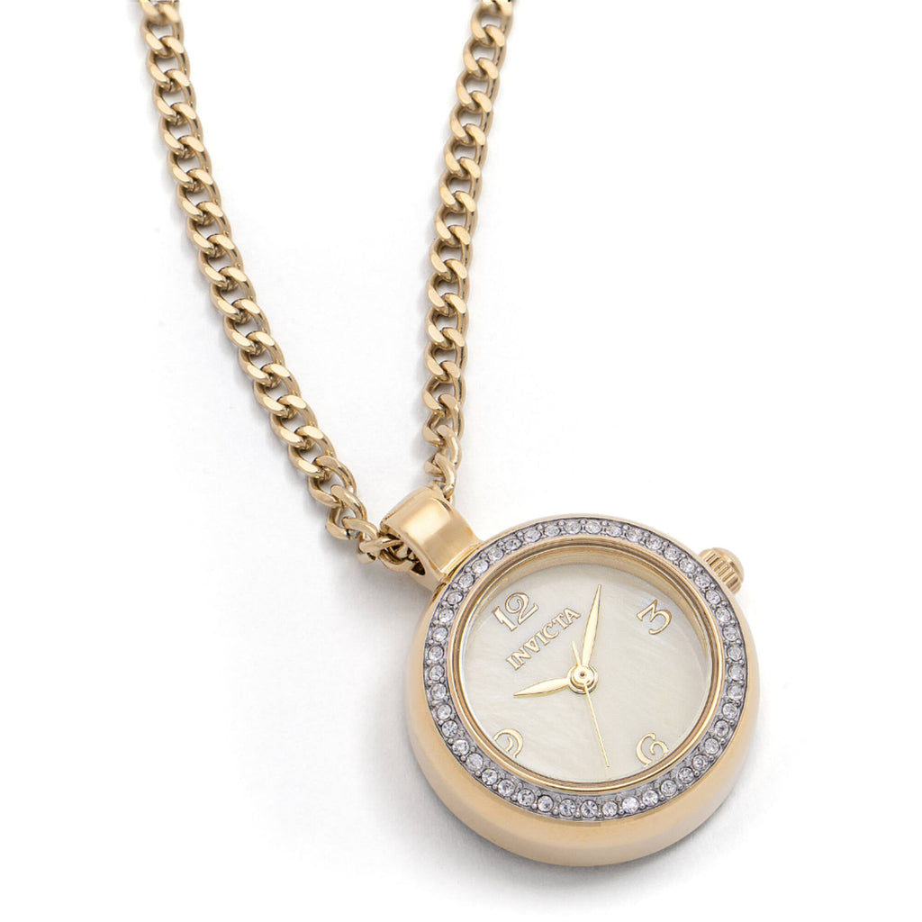 Invicta Women's Necklace Watch - Mini Angel MOP Dial Crystal Yellow Gold Case | 49932