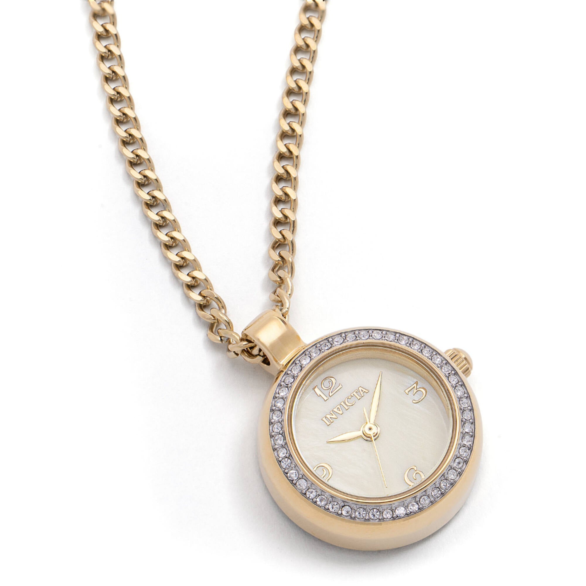 Invicta Women's Necklace Watch - Mini Angel MOP Dial Crystal Yellow Gold Case | 49932