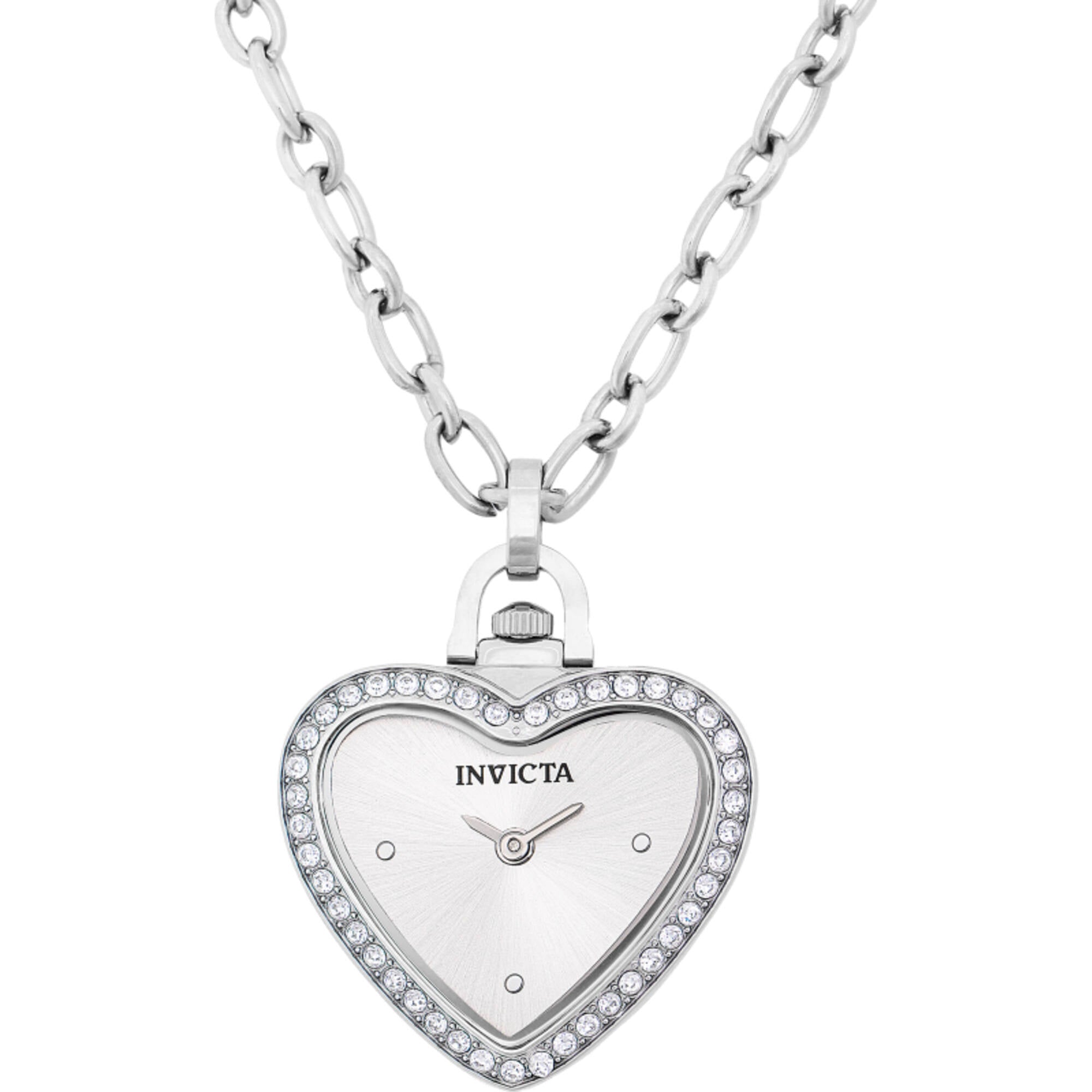 Invicta Women's Necklace Watch - Mini Heart Shape Silver Crystal Pendant | 49937