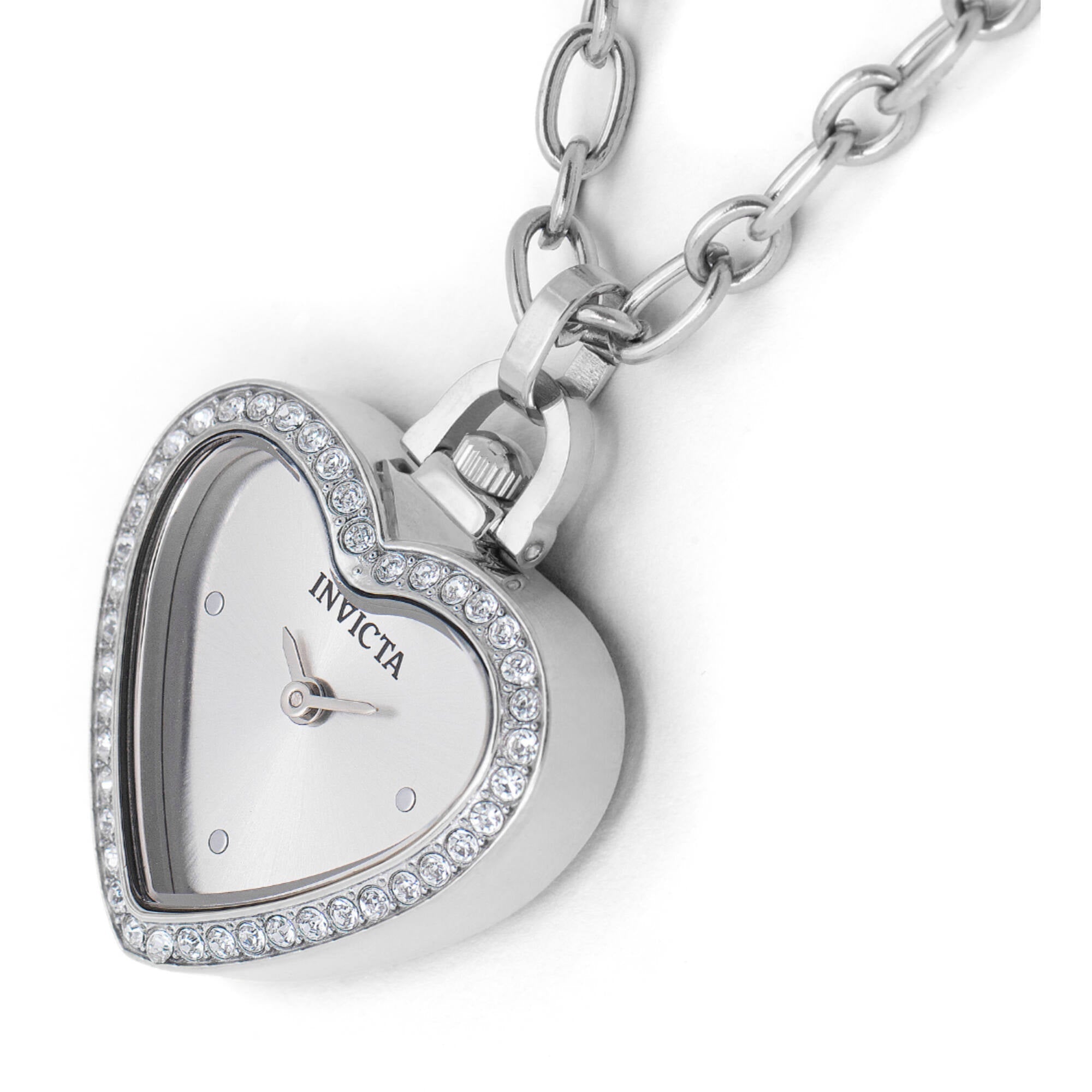 Invicta Women's Necklace Watch - Mini Heart Shape Silver Crystal Pendant | 49937