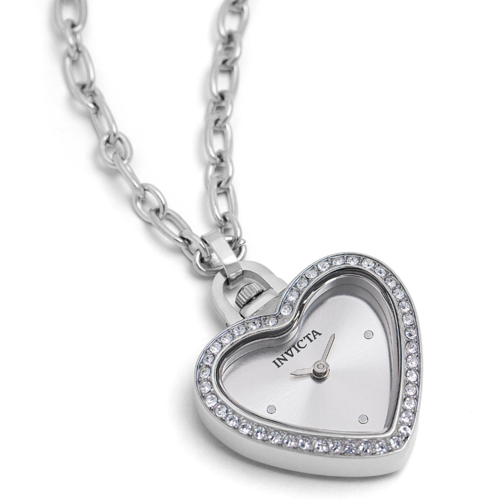 Invicta Women's Necklace Watch - Mini Heart Shape Silver Crystal Pendant | 49937