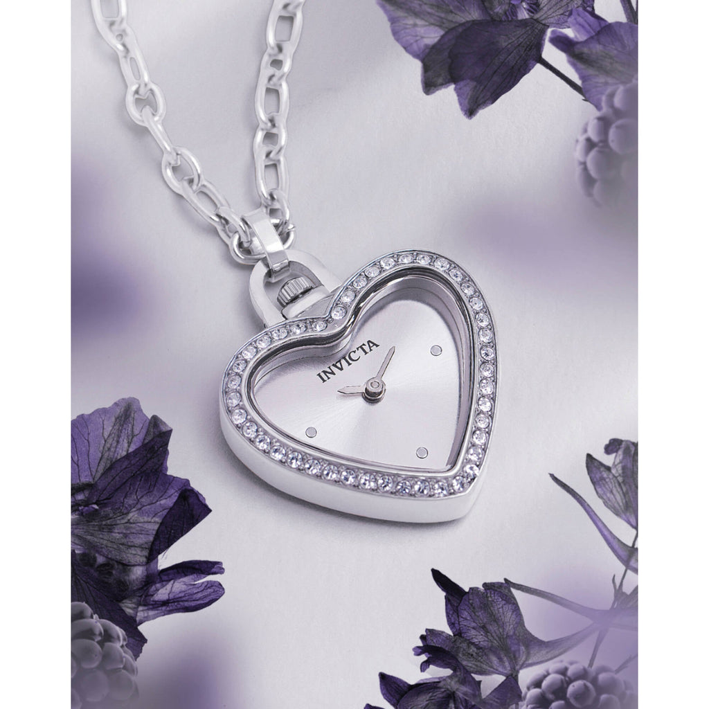 Invicta Women's Necklace Watch - Mini Heart Shape Silver Crystal Pendant | 49937