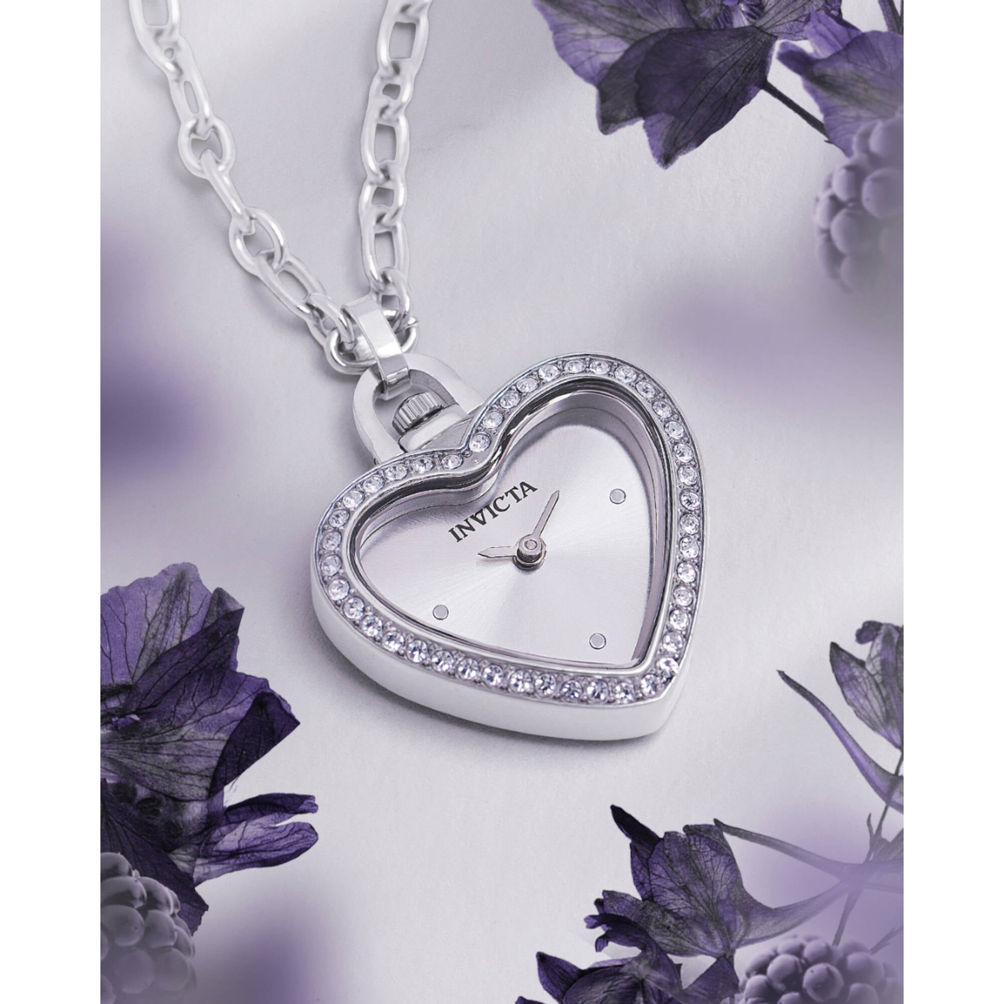 Invicta Women's Necklace Watch - Mini Heart Shape Silver Crystal Pendant | 49937