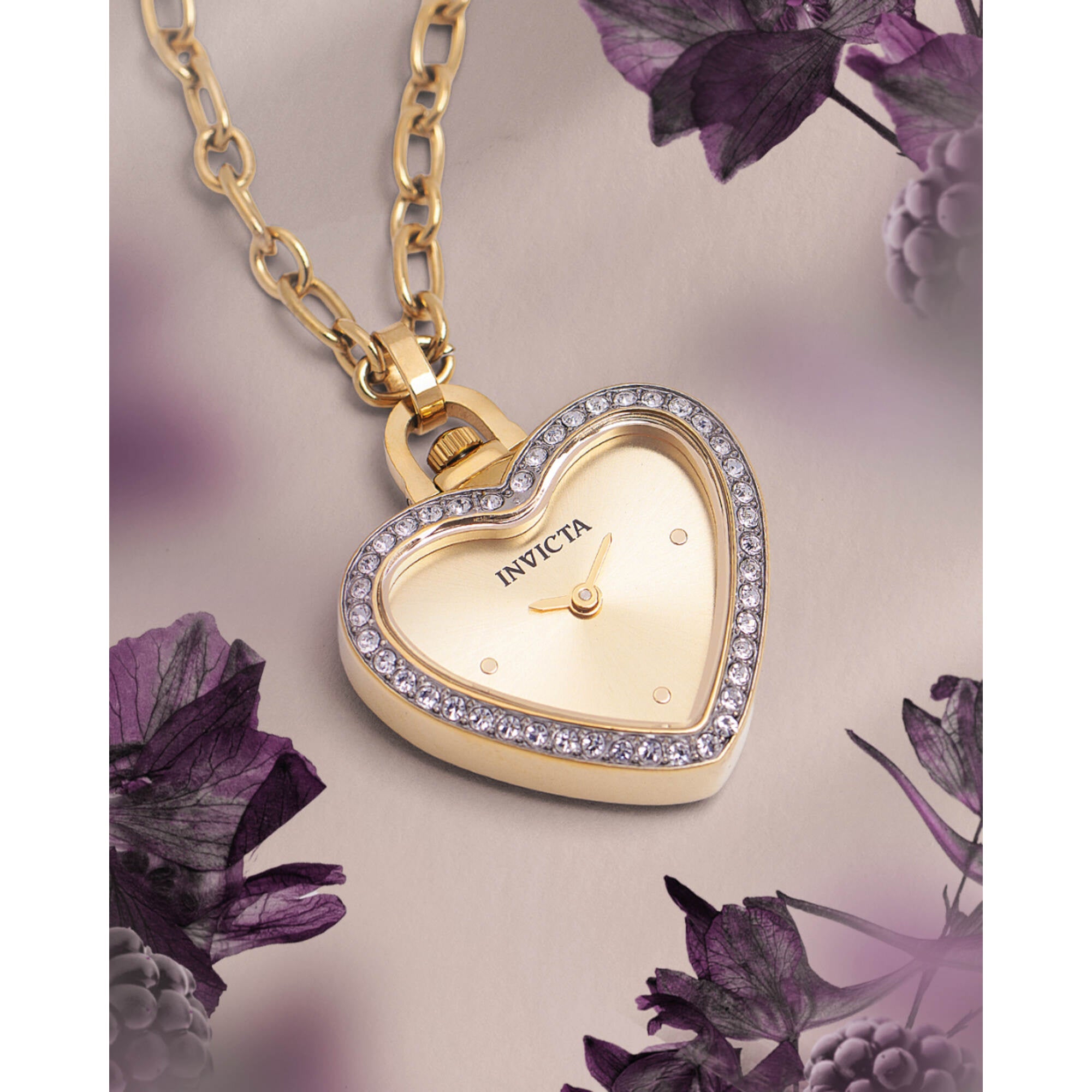 Invicta Women's Necklace Watch - Mini Heart Shape Pendant Yellow Gold Chain | 49938
