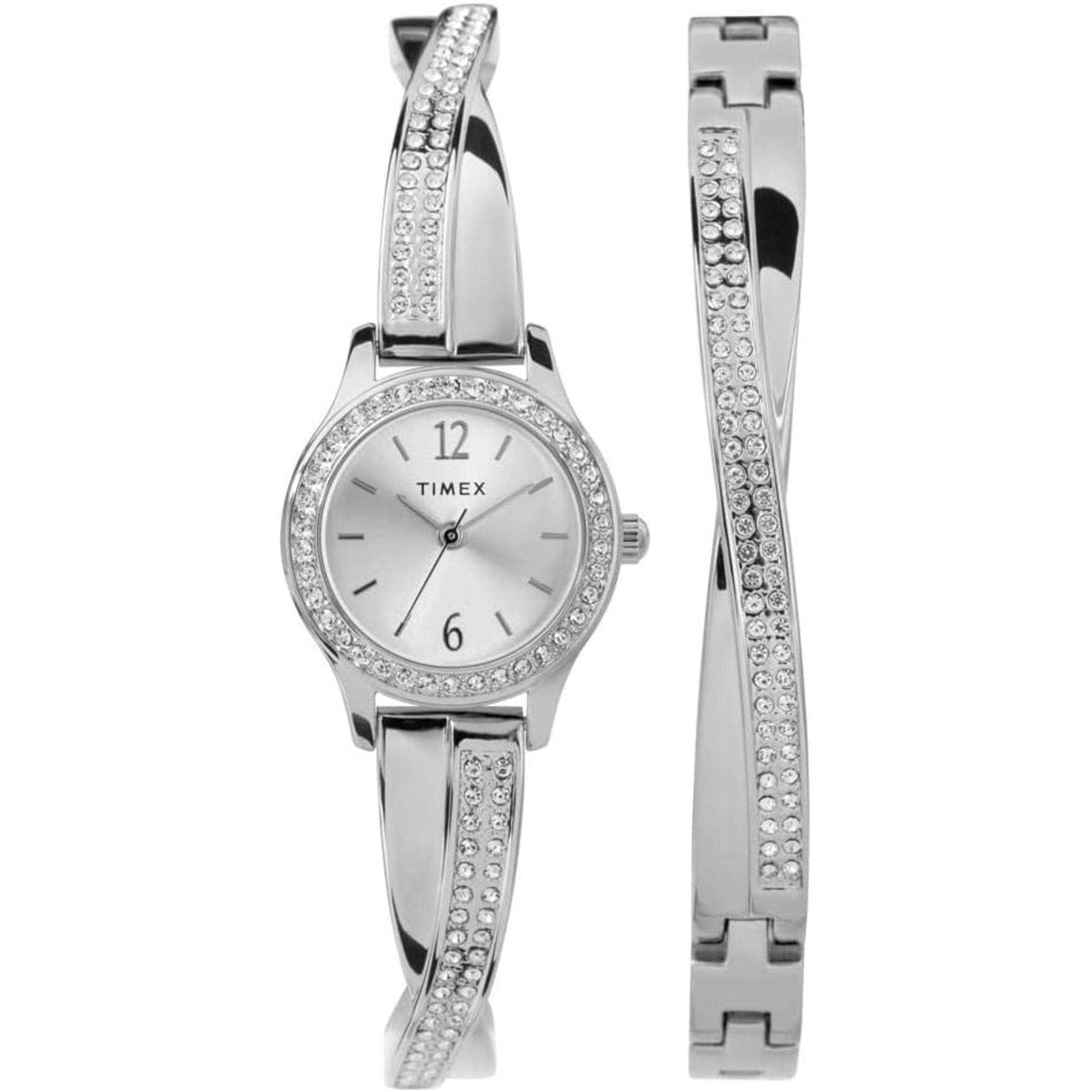 Timex Women's Watch Set - Quartz Silver Dial Steel Bracelet Crystals | TW2T58000JI