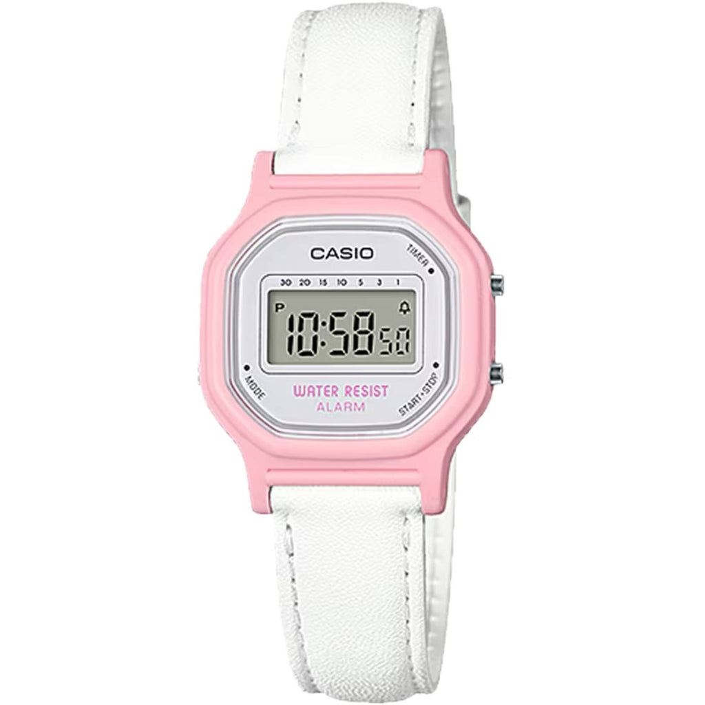 Casio Women's Watch - Alarm Grey Digital Dial White Leather Strap Quartz | LA-11WL-4A
