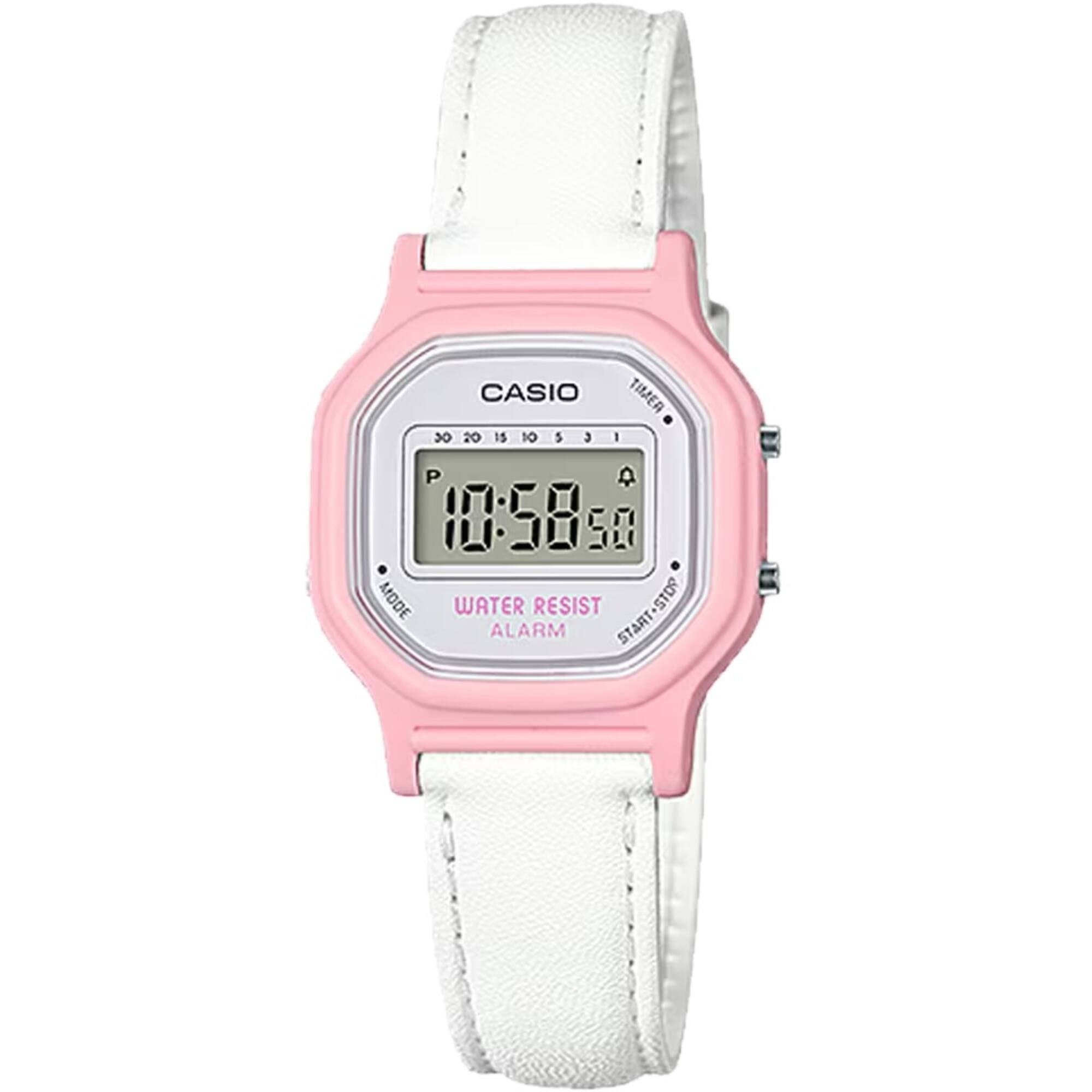 Casio Women's Watch - Alarm Grey Digital Dial White Leather Strap Quartz | LA-11WL-4A