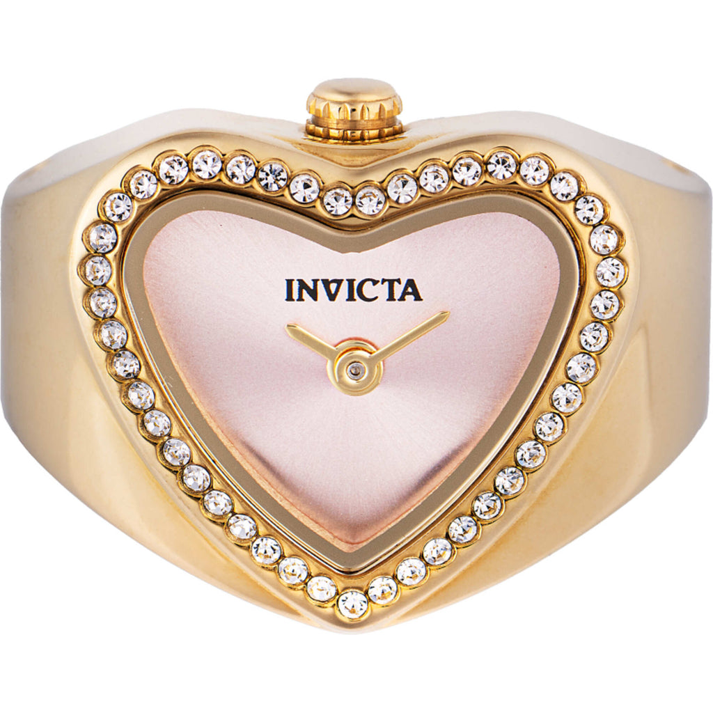 Invicta Women's Ring Watch - Angel Mini Crystal Bezel Pink Dial Yellow Gold | 49575