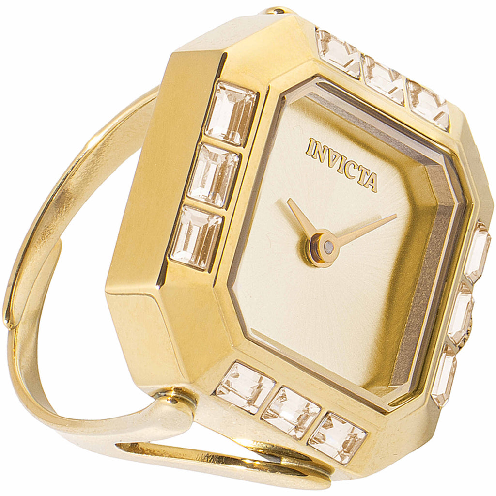 Invicta Women's Ring Watch - Angel Mini Yellow Gold Rectangular Crystal | 49585