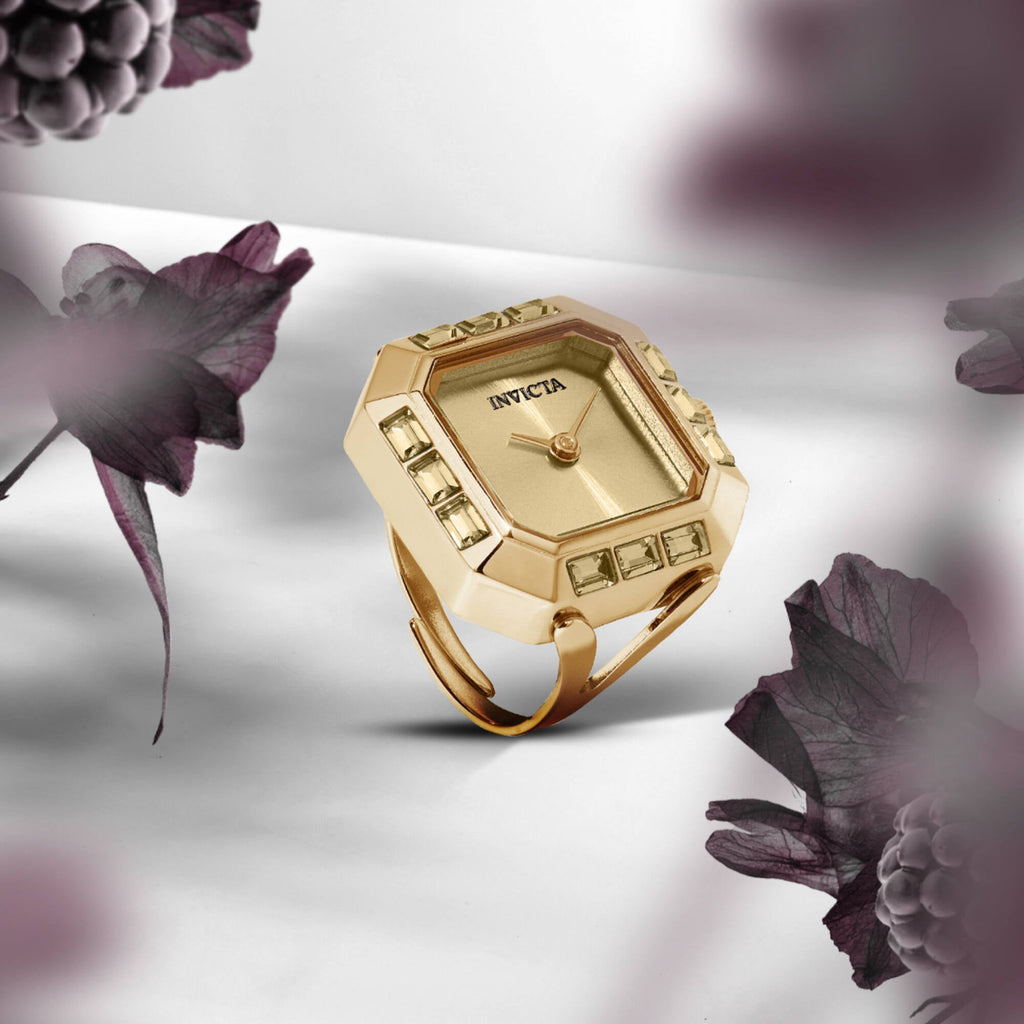 Invicta Women's Ring Watch - Angel Mini Yellow Gold Rectangular Crystal | 49585
