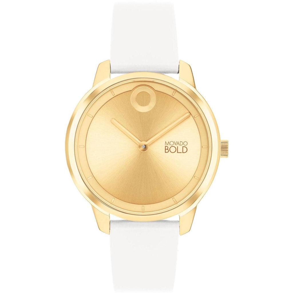 Movado Women's Watch - Trend Element Gold Tone Dial White Leather Strap | 3600985