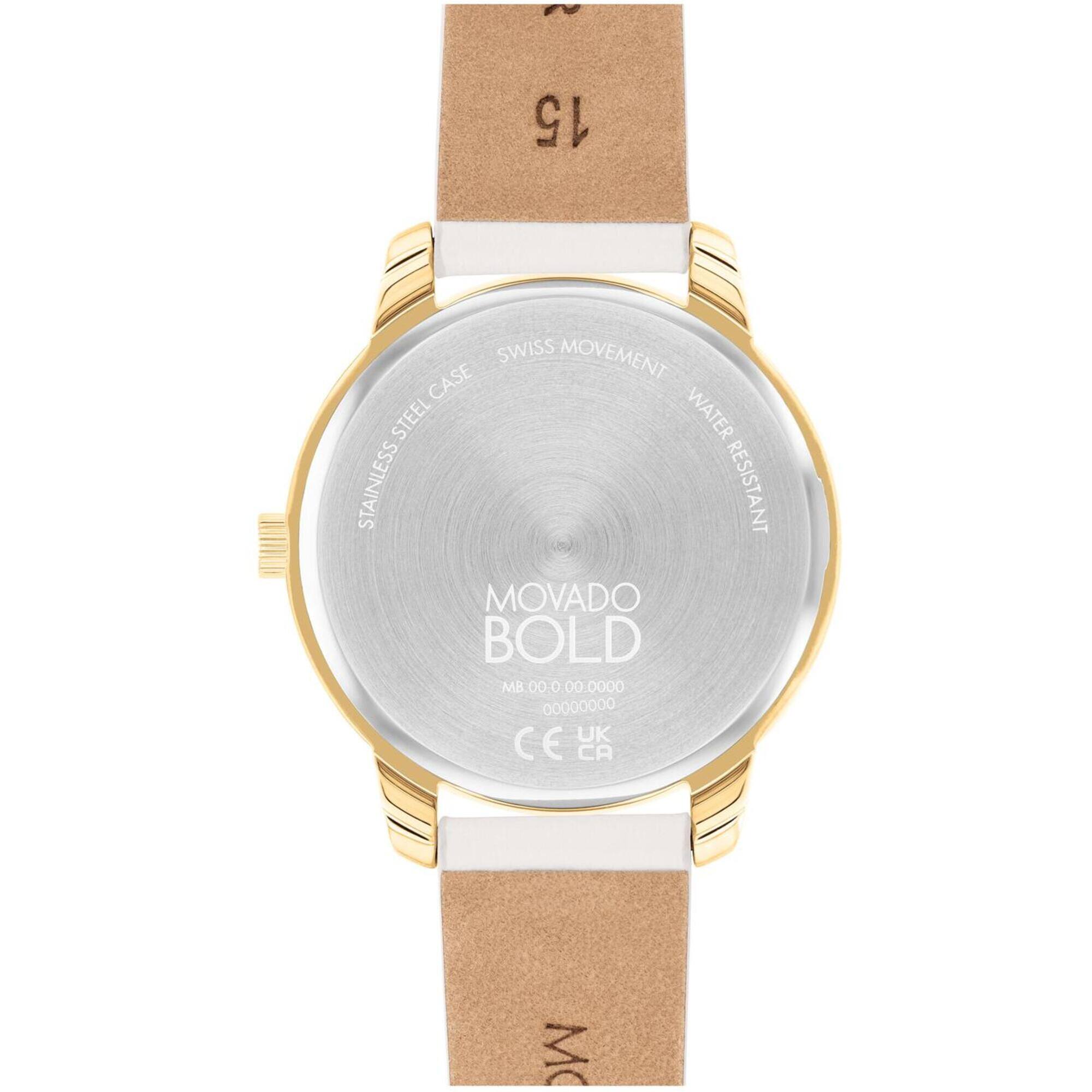 Movado Women's Watch - Trend Element Gold Tone Dial White Leather Strap | 3600985