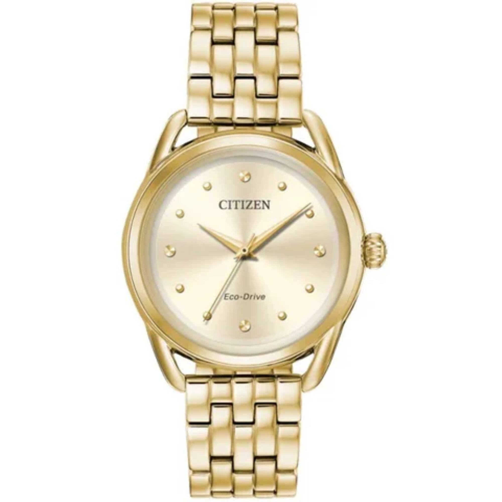 Citizen Women's Watch - Eco-Drive Champagne Dial Yellow Gold Bracelet | FE7098-53P