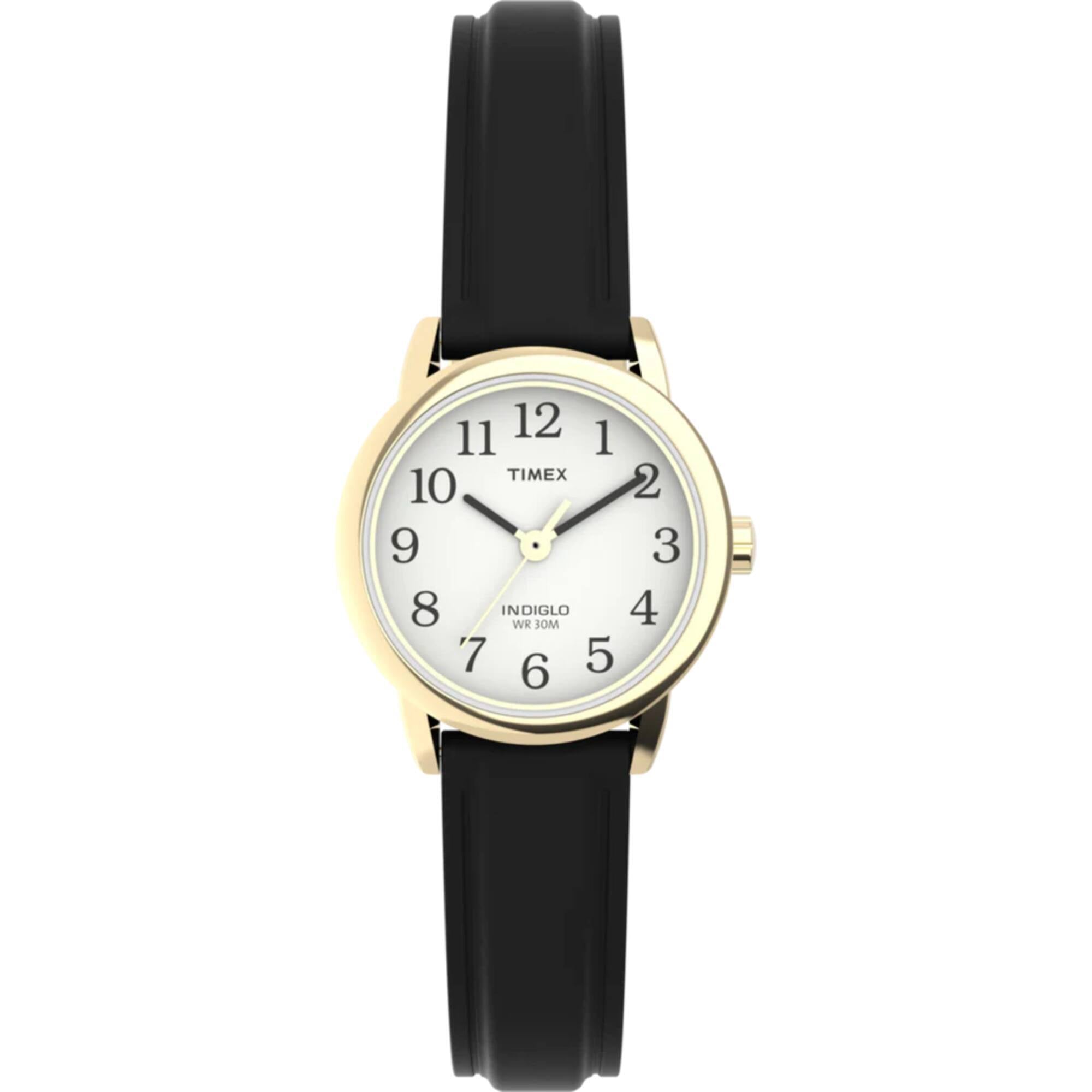 Timex Women's Watch - Easy Reader Quartz White Dial Black Leather Strap | T20433