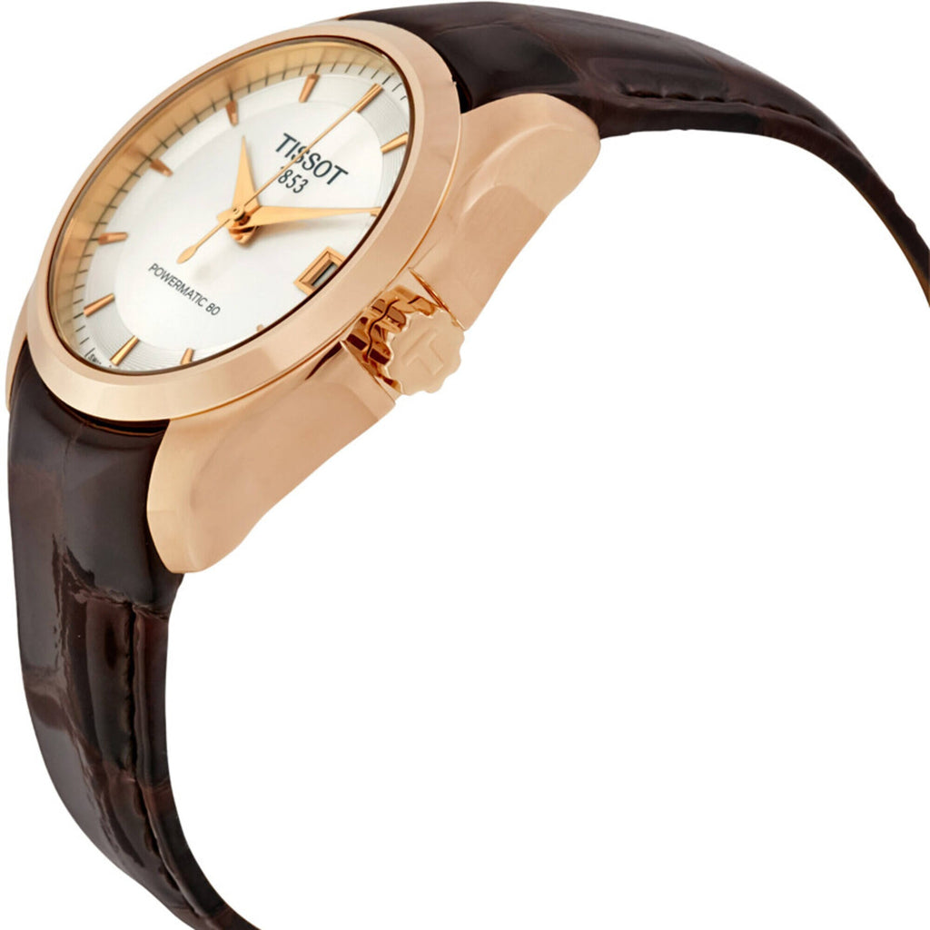 Tissot Women's Watch - Couturier Silver Tone Dial Brown Leather Strap | T0352073603100
