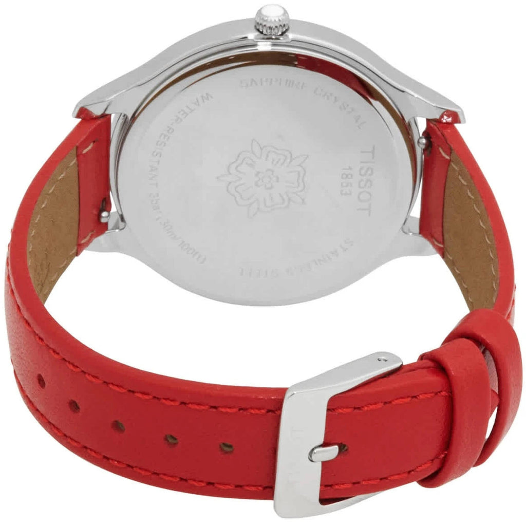 Tissot Women's Watch - Bella Ora Silver Tone Dial Red Leather Strap | T1032101603100