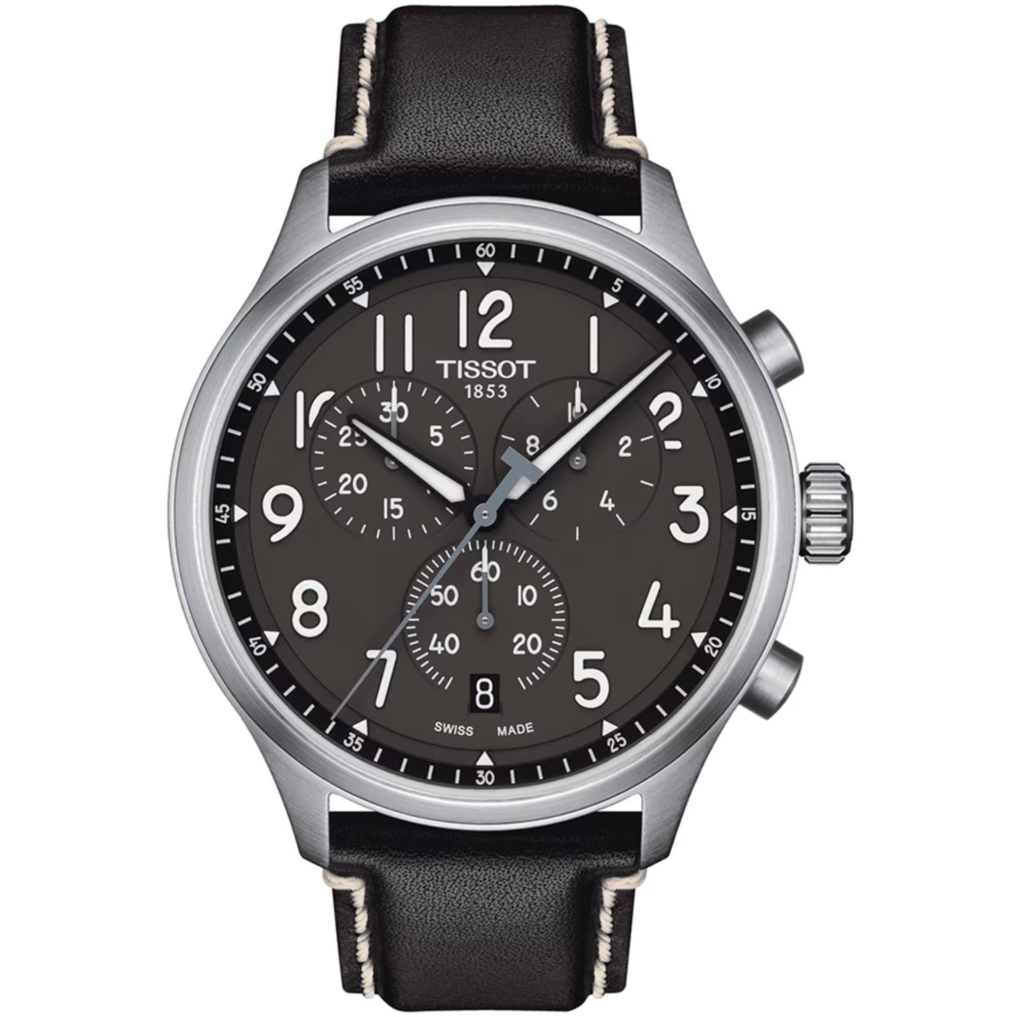 Tissot Men's Watch - T-Sport Chronograph Black Dial Leather Strap | T1166171606200