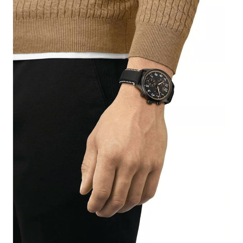 Tissot Men's Watch - T-Sport Quartz Chronograph Black Leather Strap | T1166173605202