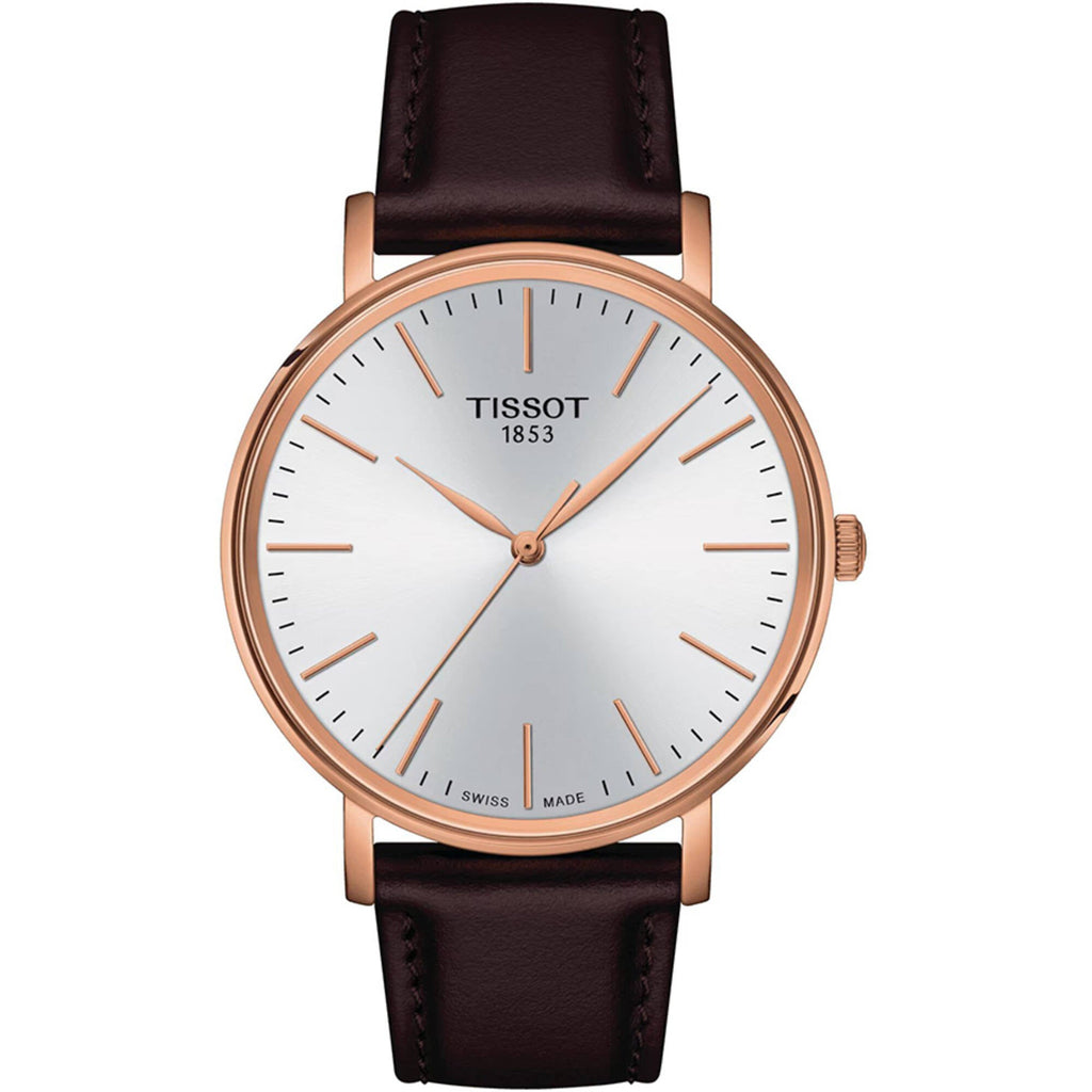 Tissot Men's Watch - Everytime Quartz White Dial Brown Leather Strap | T1434103601100