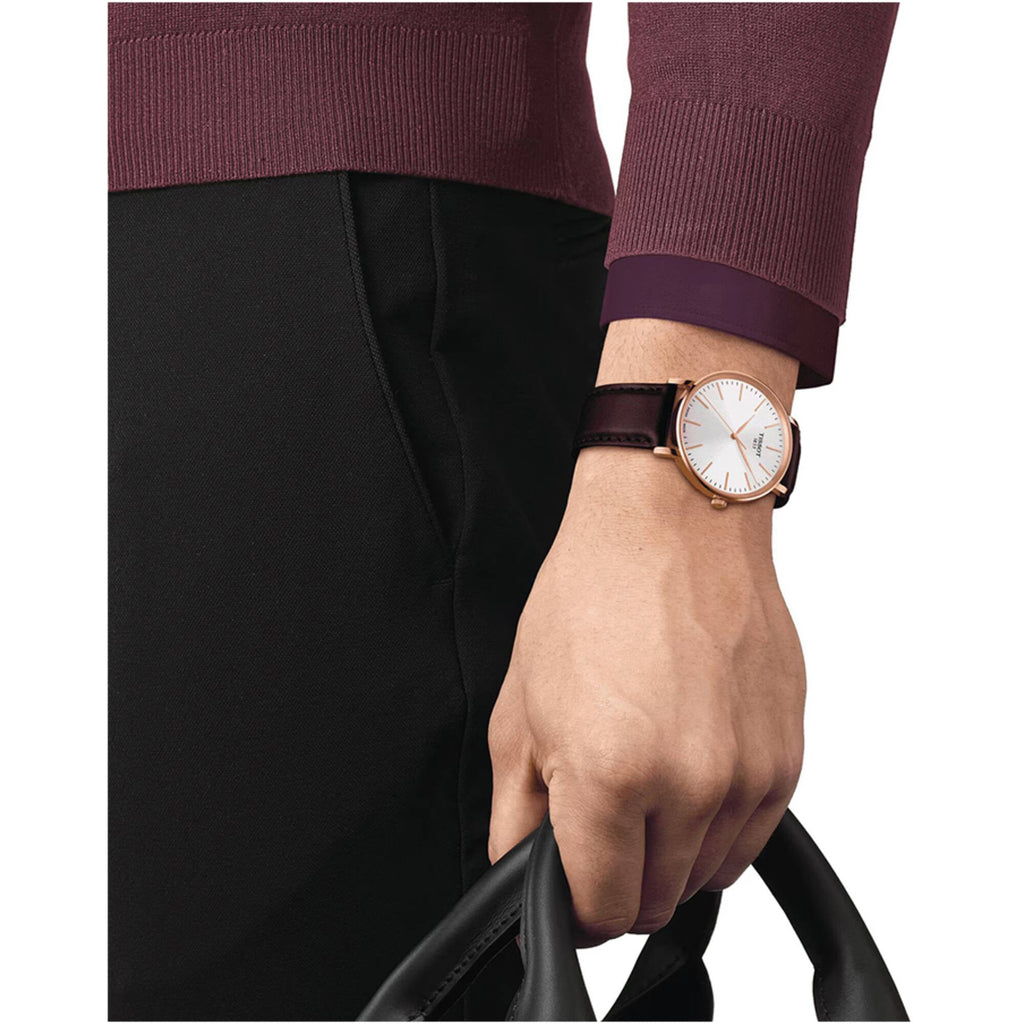 Tissot Men's Watch - Everytime Quartz White Dial Brown Leather Strap | T1434103601100