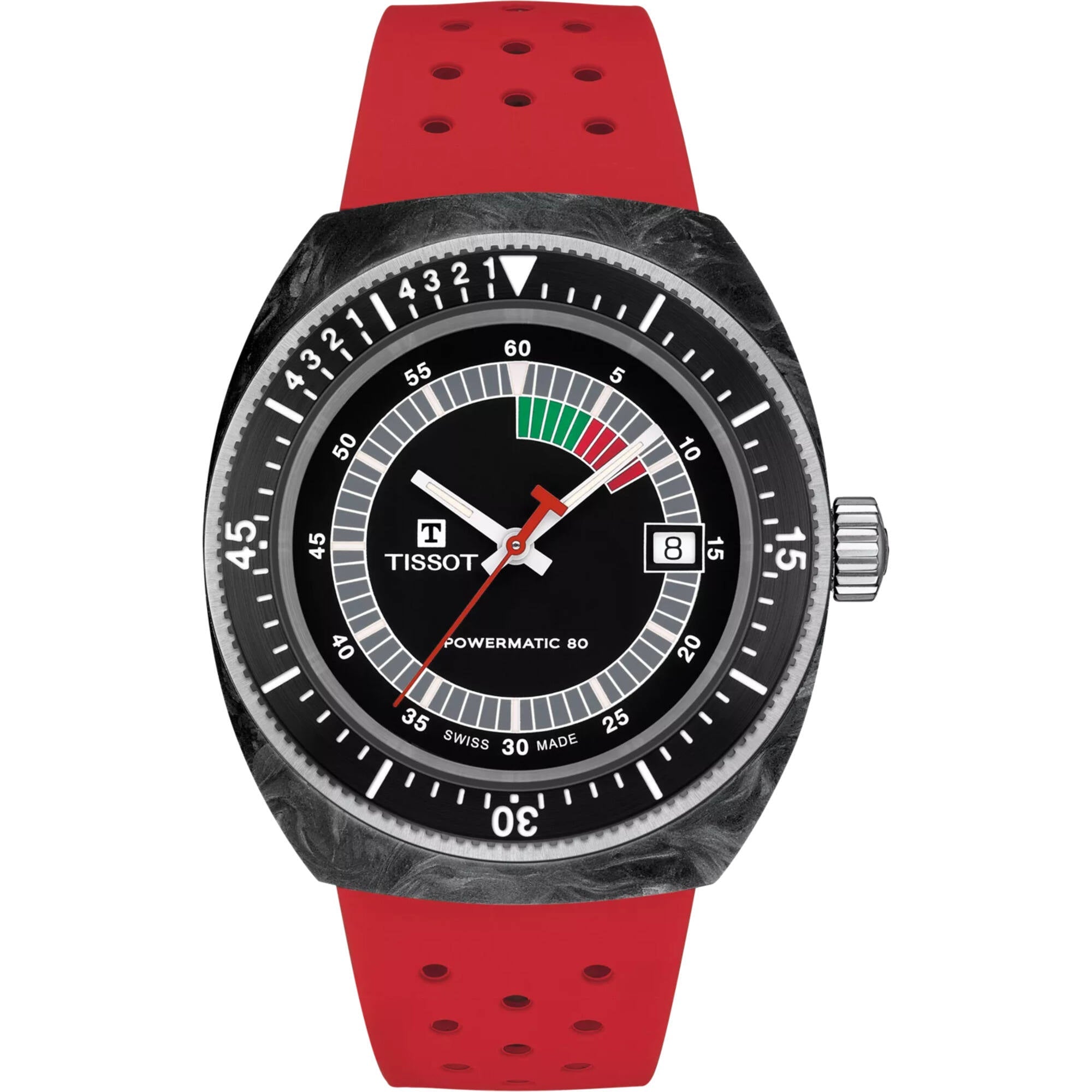 Tissot Men's Watch - Sideral Automatic Black Dial Red Silicone Strap | T1454079705702