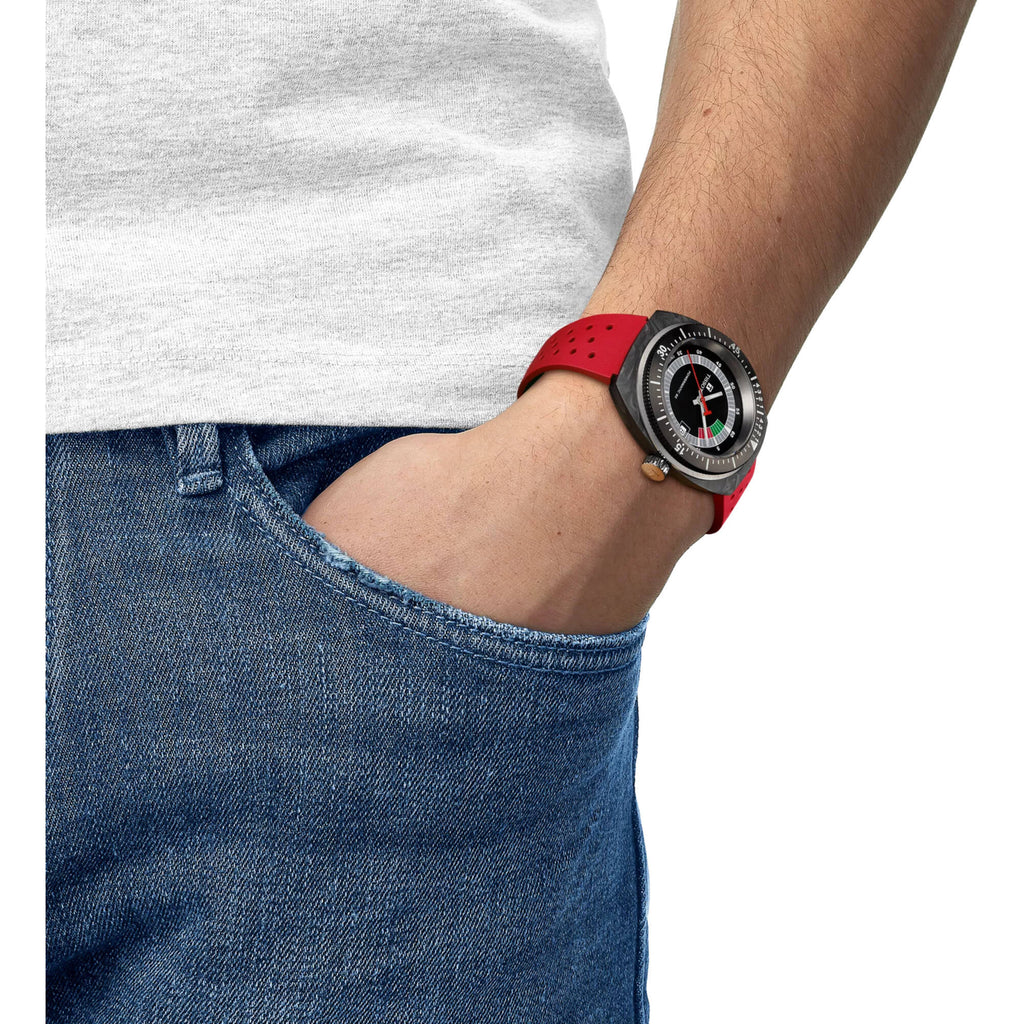 Tissot Men's Watch - Sideral Automatic Black Dial Red Silicone Strap | T1454079705702
