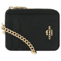 Coach Women's Zip Card Case - Refined Pebble Leather with Strap, Black | 6303 BLK