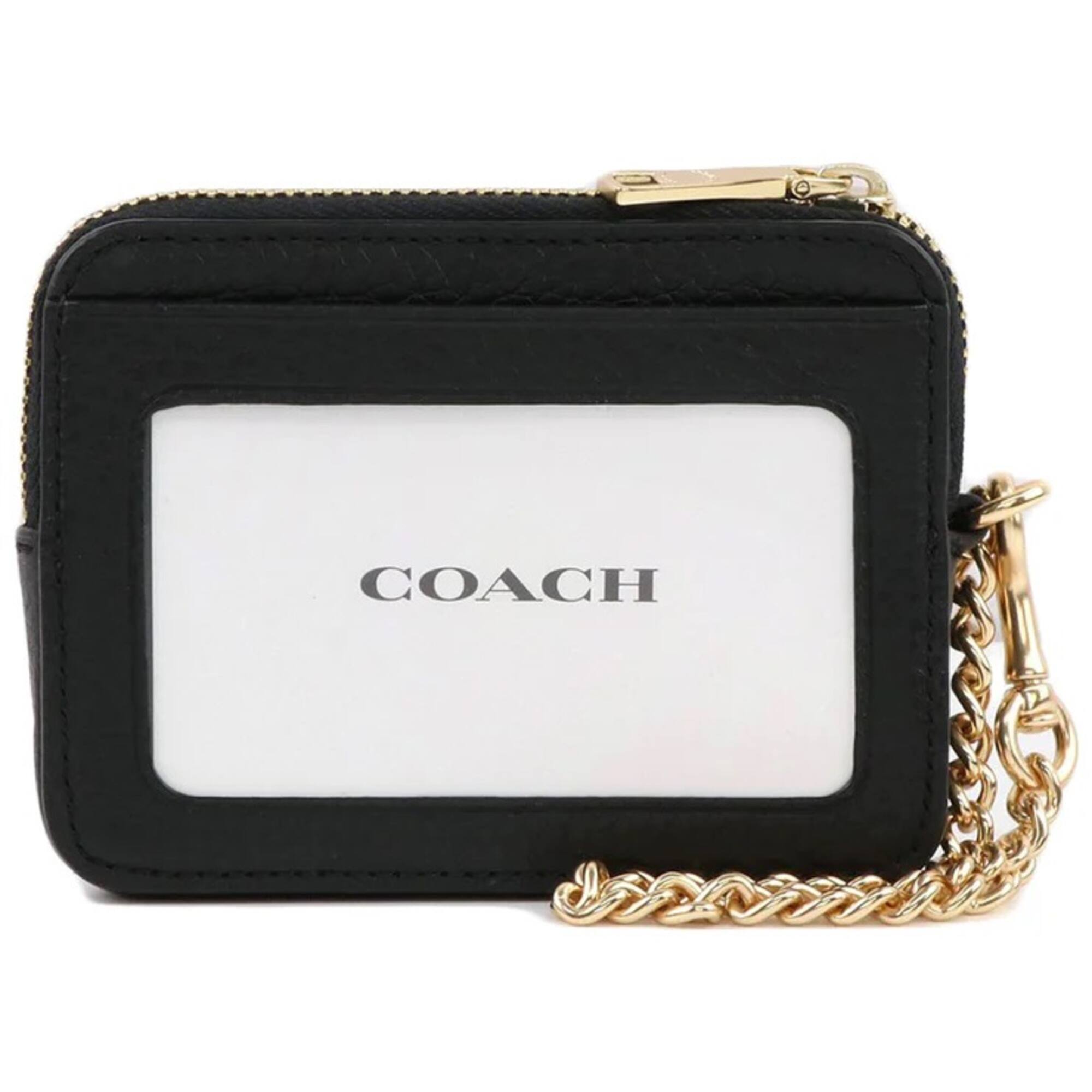 Coach Women's Zip Card Case - Refined Pebble Leather with Strap, Black | 6303 BLK