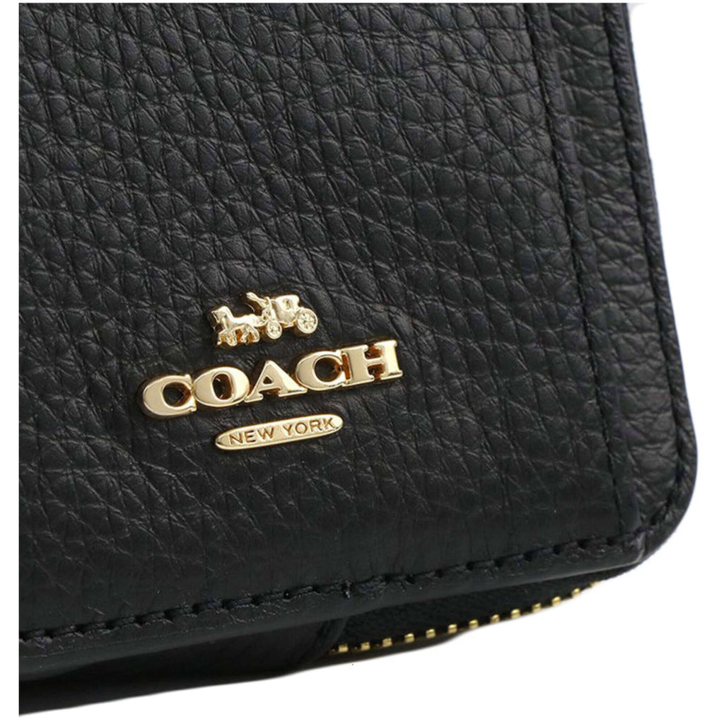 Coach Women's Zip Card Case - Refined Pebble Leather with Strap, Black | 6303 BLK