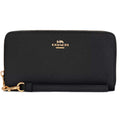 Coach Women's Wallet - Crossgrain Leather Long Zip Around, Gold/Black | C3441 BLK