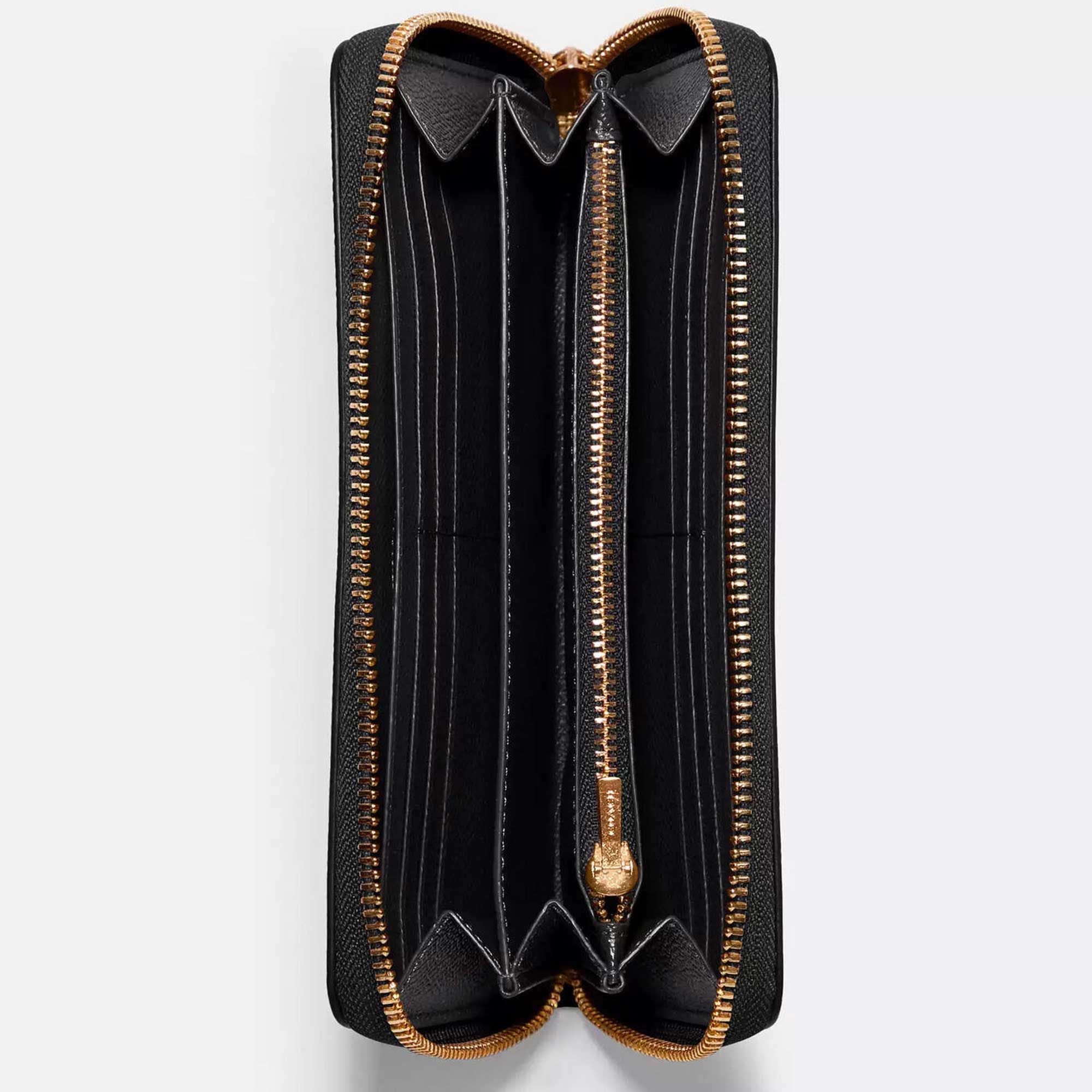 Coach Women's Wallet - Crossgrain Leather Long Zip Around, Gold/Black | C3441 BLK