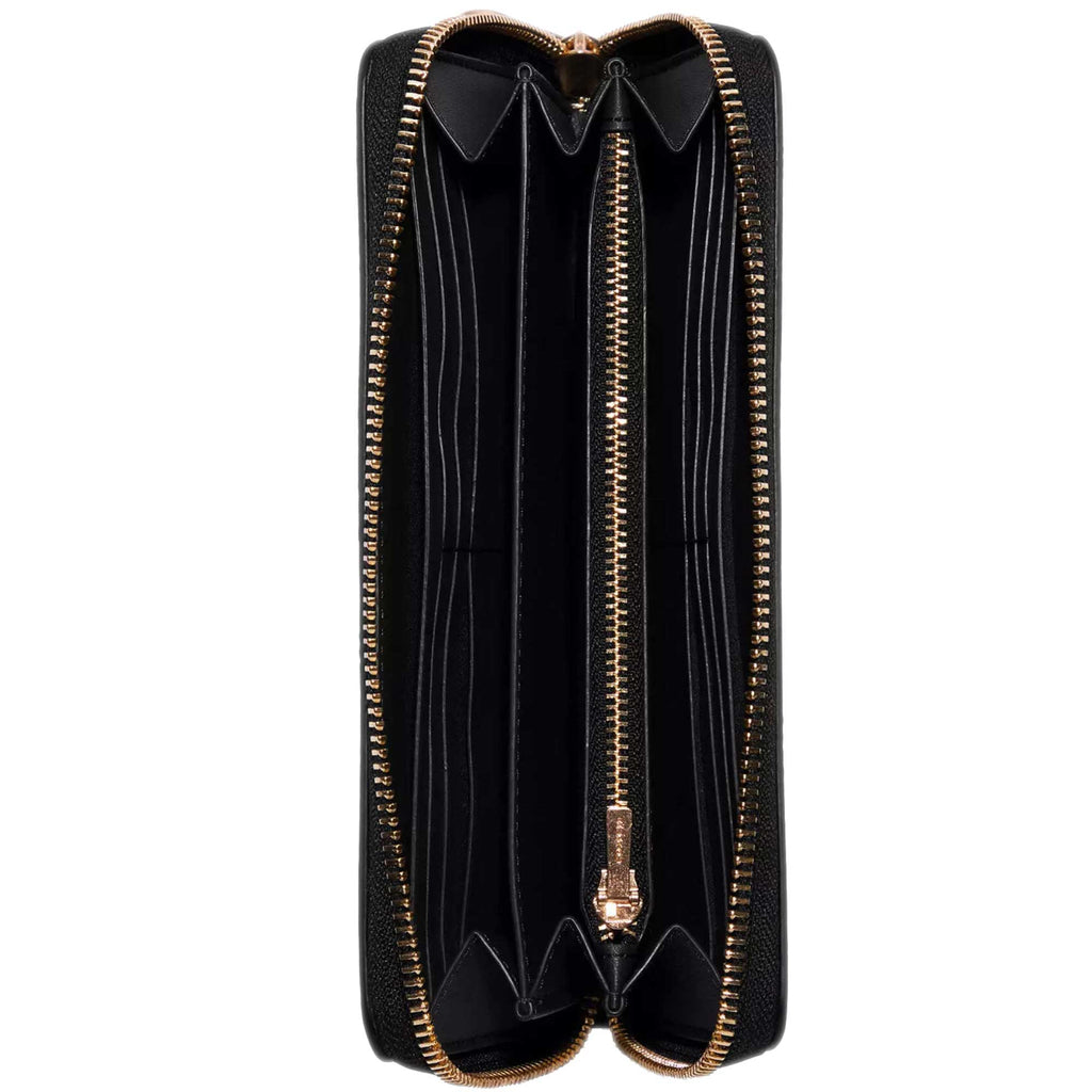 Coach Women's Wallet - Refined Pebble Leather Long Zip Around, Gold/Black | C4451 BLK