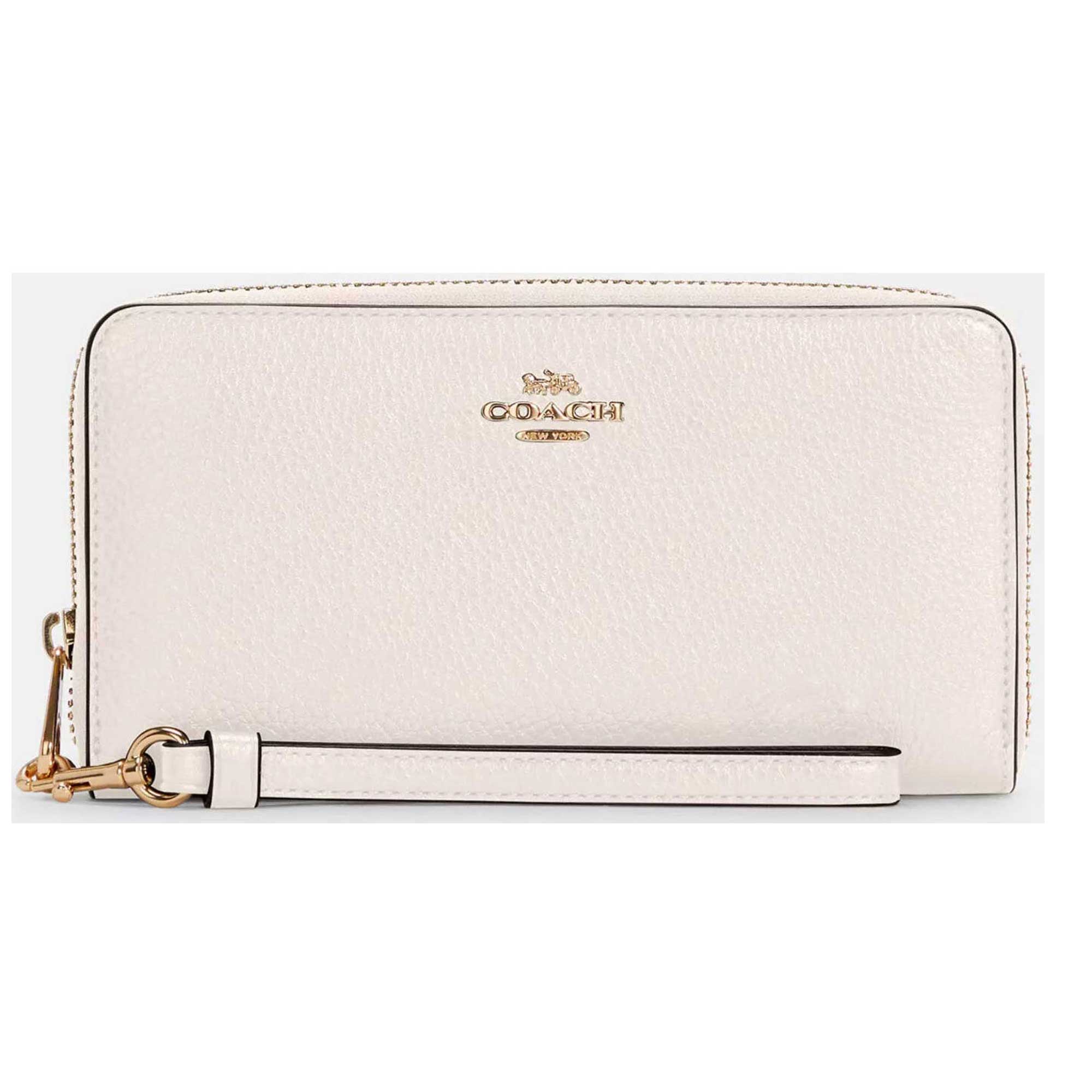 Coach Women's Wallet - Refined Pebble Leather Long Zip Around, Gold/Chalk | C4451 CHK