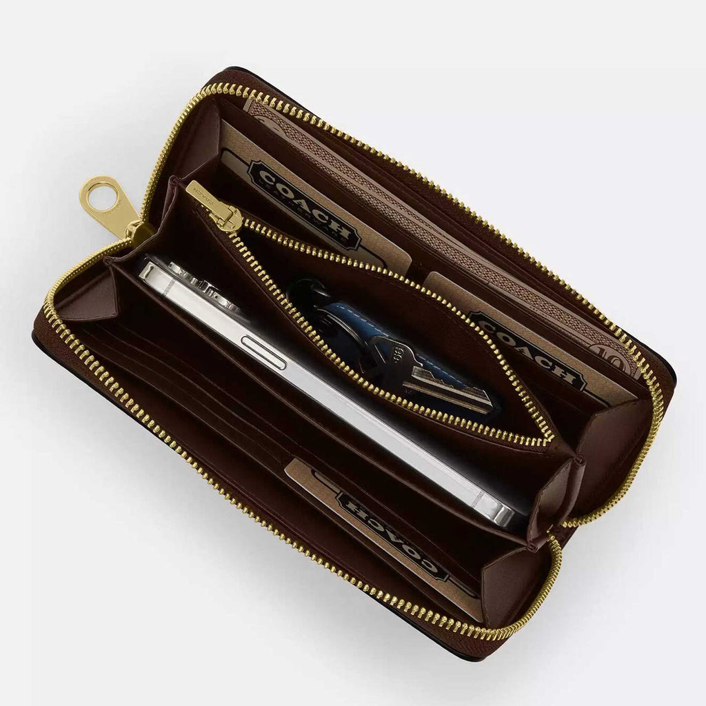 Coach Women's Wallet - Refined Pebble Leather Long Zip Around, Gold/Chalk | C4451 CHK